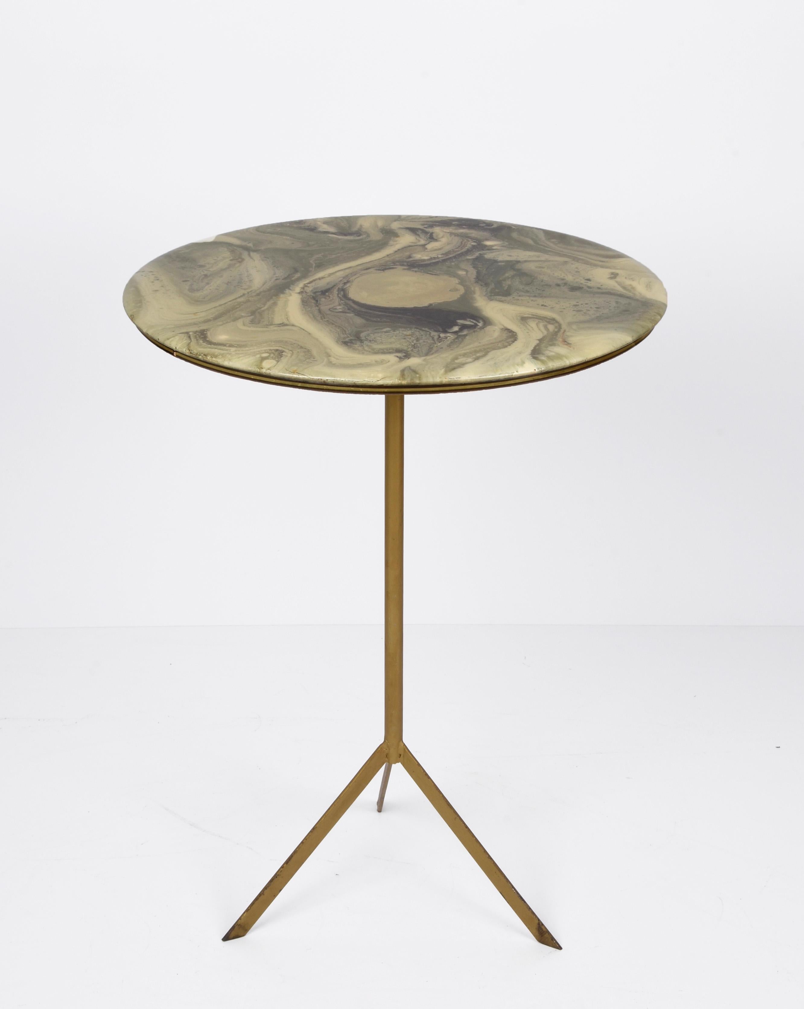 20th Century Midcentury Round Italian Gueridon Table with Marble Resin Top and Metal, 1950s For Sale