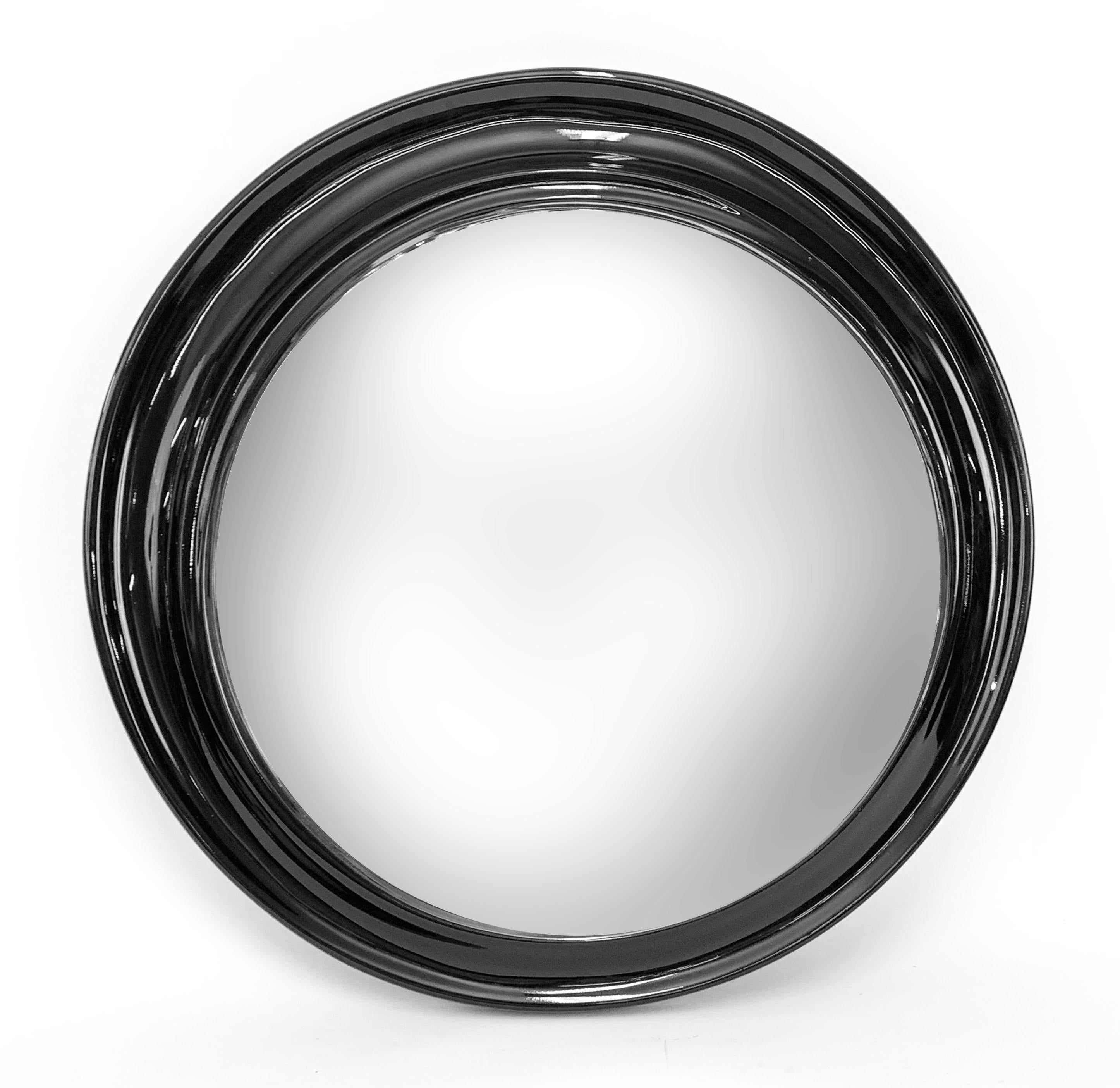 Midcentury Round Italian Mirror with Black Lacquered Resin Frame, 1970s 5