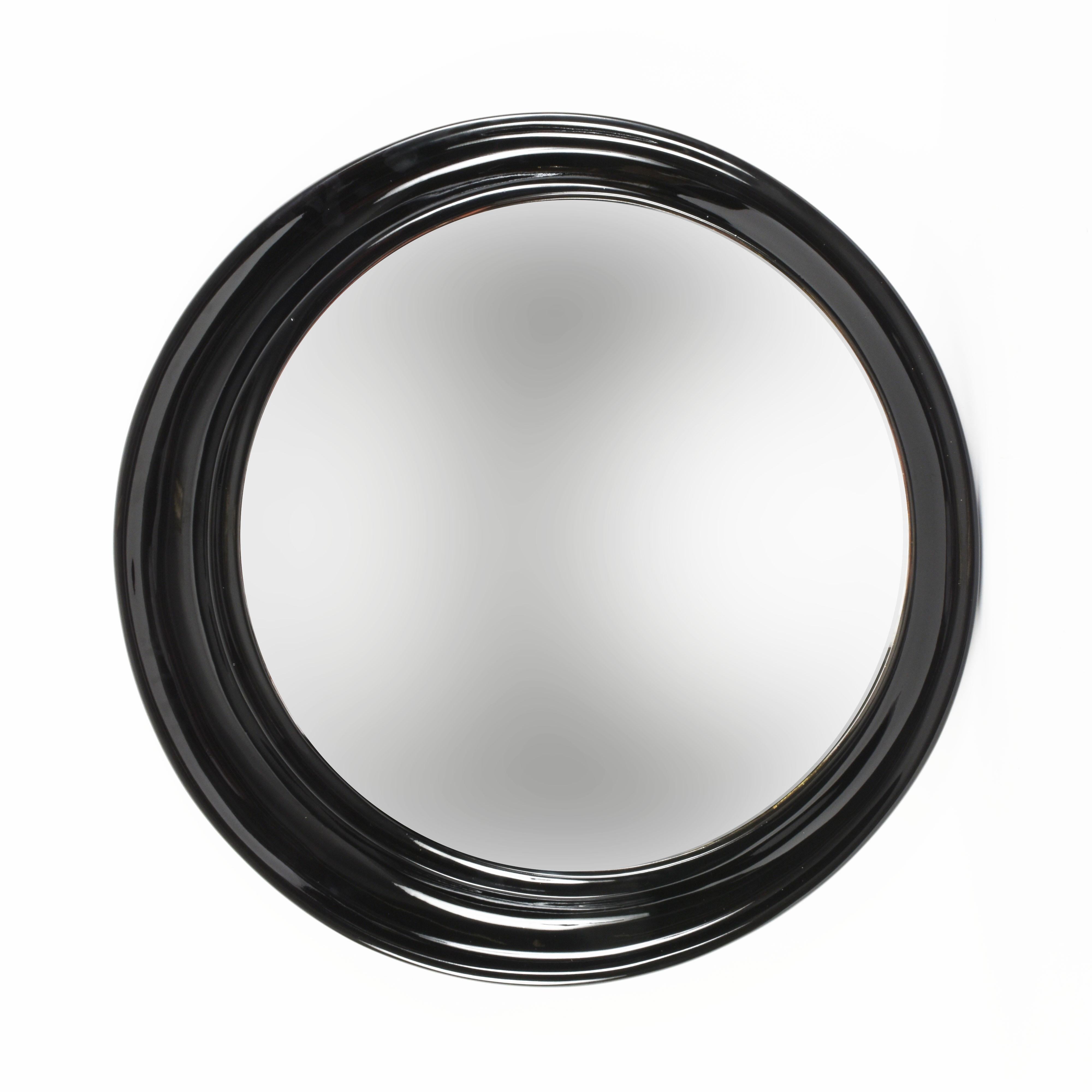 Midcentury Round Italian Mirror with Black Lacquered Resin Frame, 1970s 11