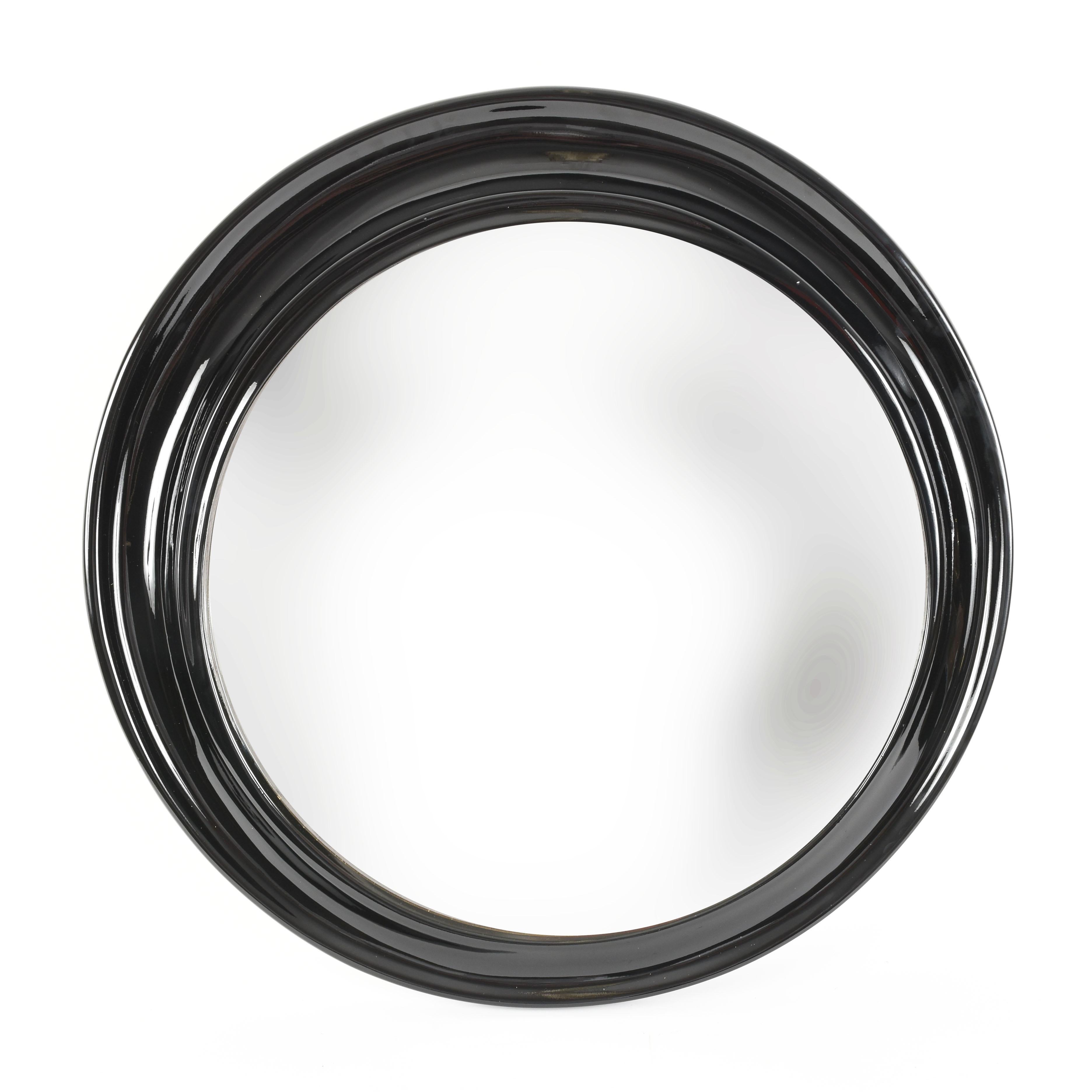 Mid-Century Modern Midcentury Round Italian Mirror with Black Lacquered Resin Frame, 1970s
