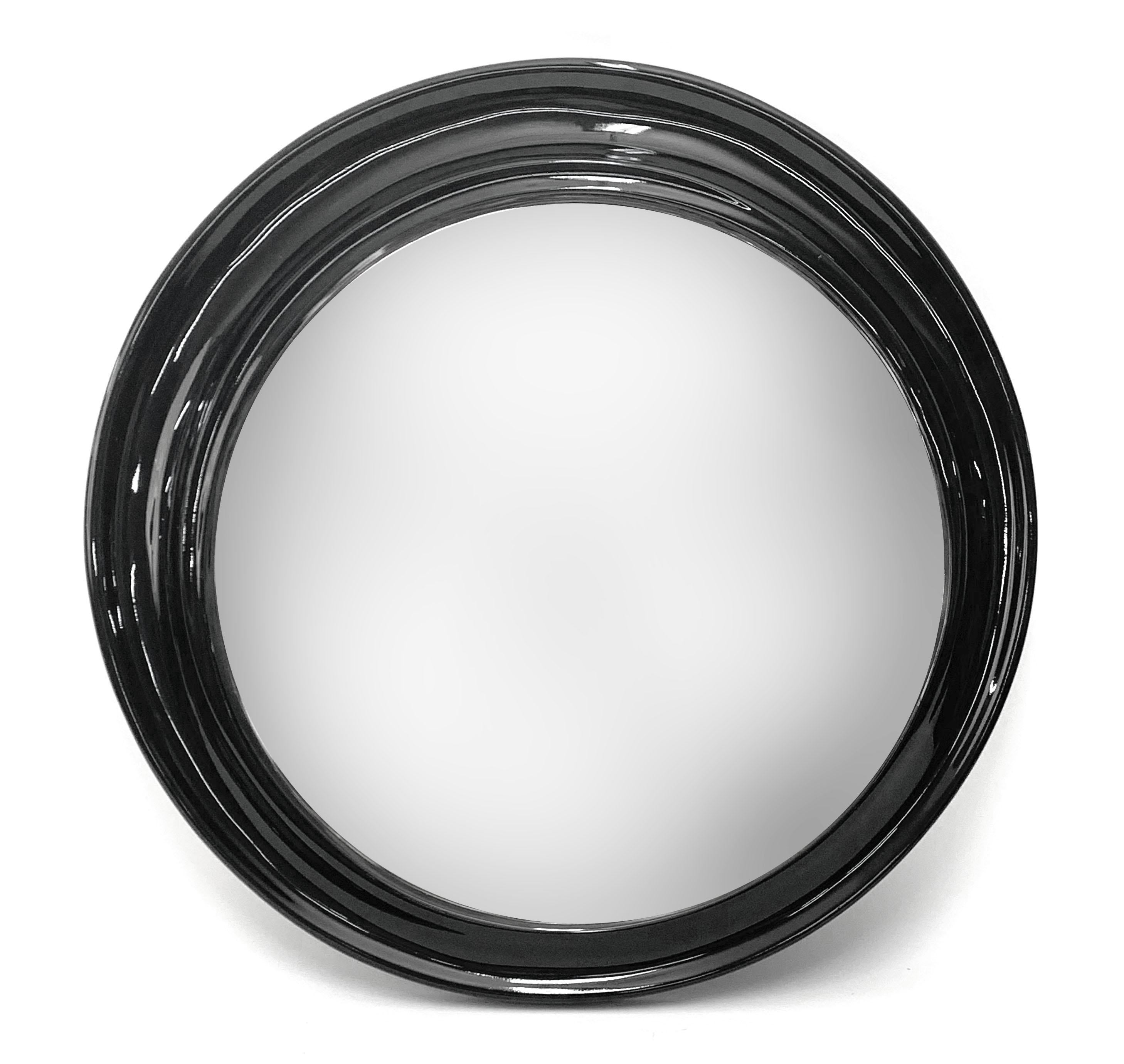 Midcentury Round Italian Mirror with Black Lacquered Resin Frame, 1970s 2