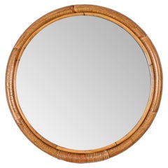Runder italienischer Spiegel aus der Mitte des Jahrhunderts mit doppeltem Rahmen aus Bambus und Weidengeflecht, 1970er Jahre