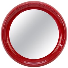 Midcentury Round Italian Mirror with Red Lacquered Resin Frame, 1970s