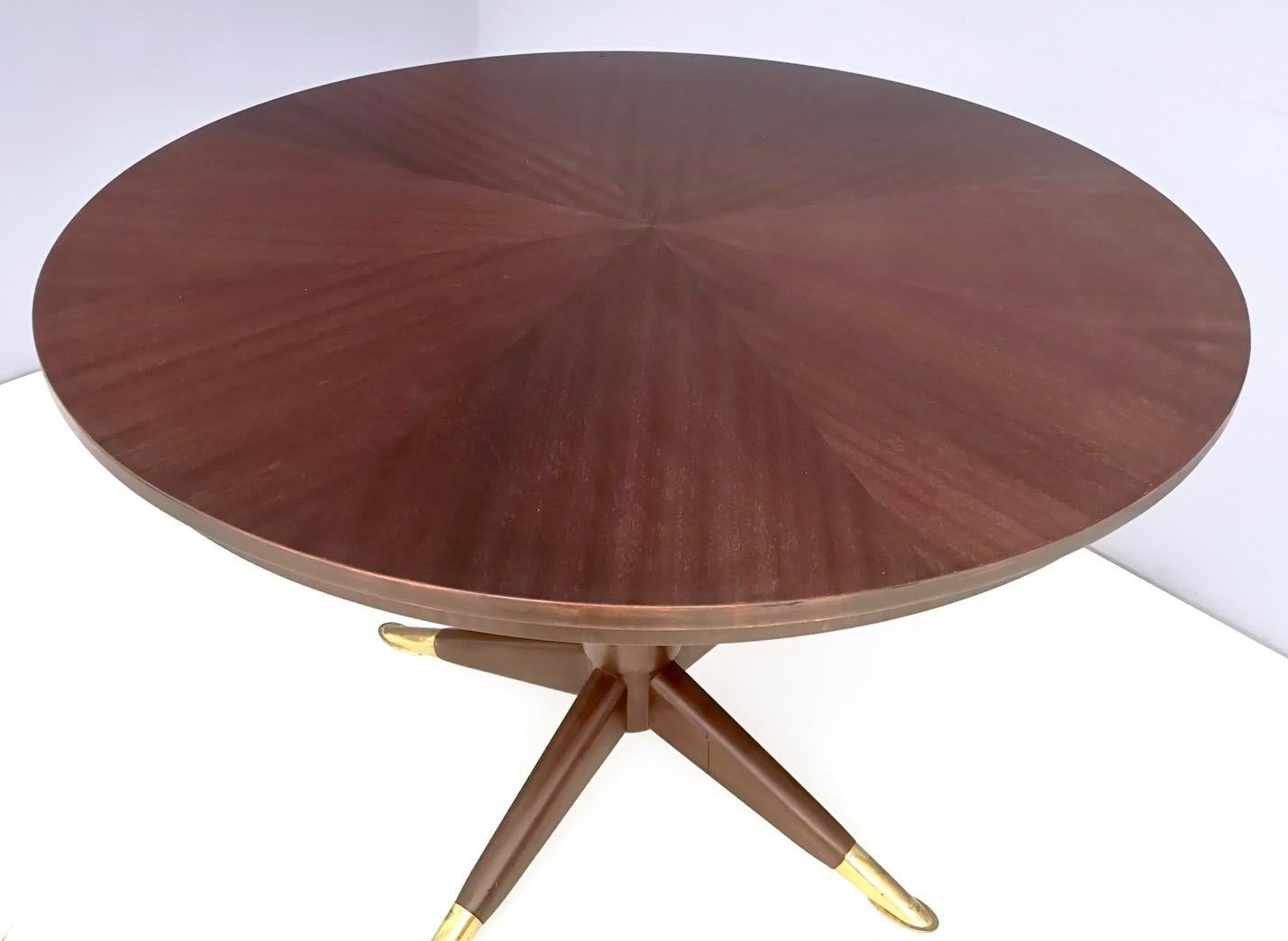 Mid-Century Modern Midcentury Round Mahogany and Brass Dining Table, Italy, 1950s