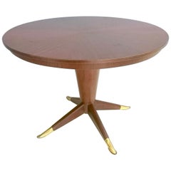 Midcentury Round Mahogany and Brass Dining Table, Italy, 1950s