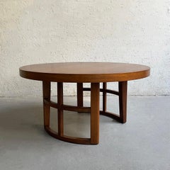 Mid-Century Round Walnut Lattice Coffee Table