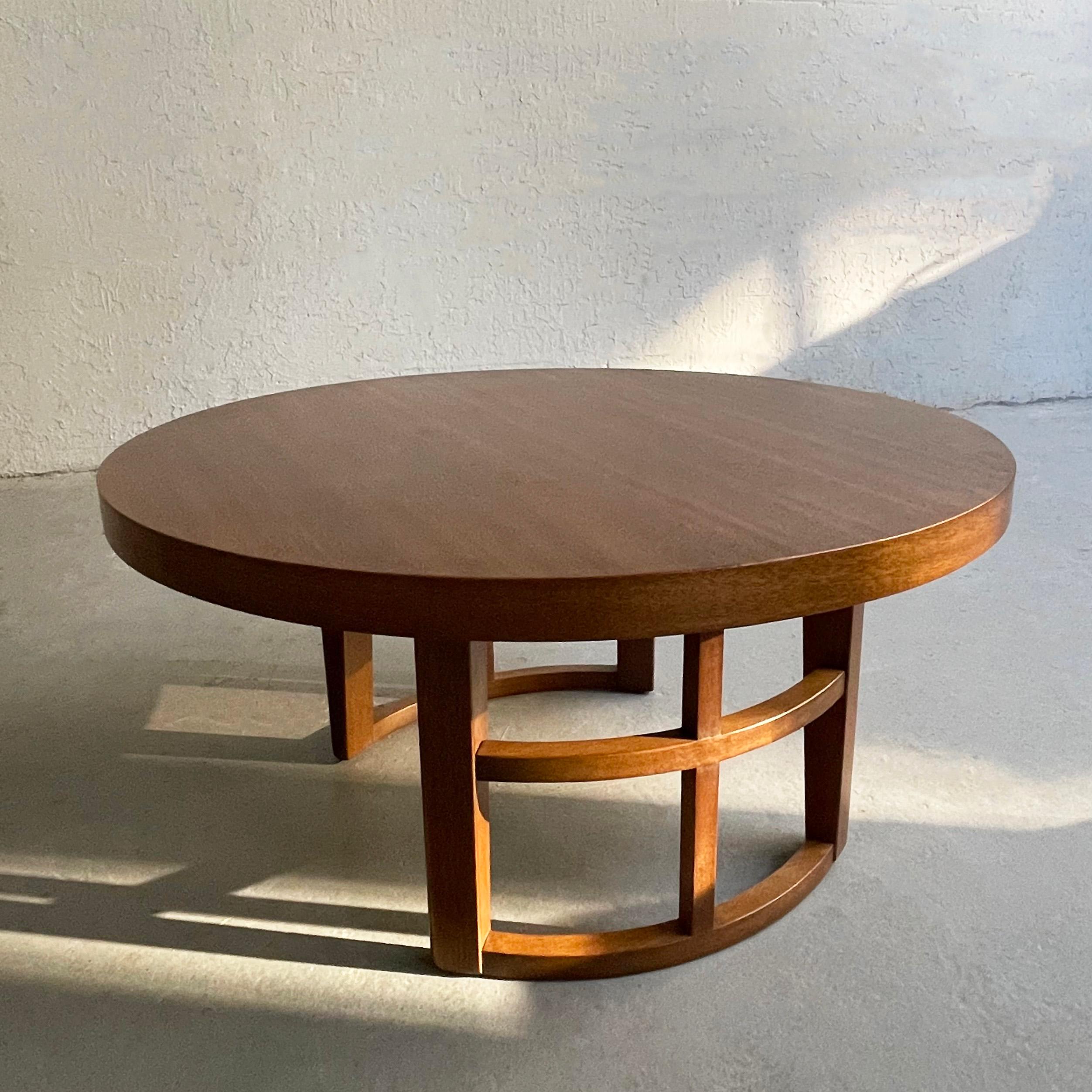 Mid-Century Modern Mid-Century Round Walnut Lattice Coffee Table For Sale