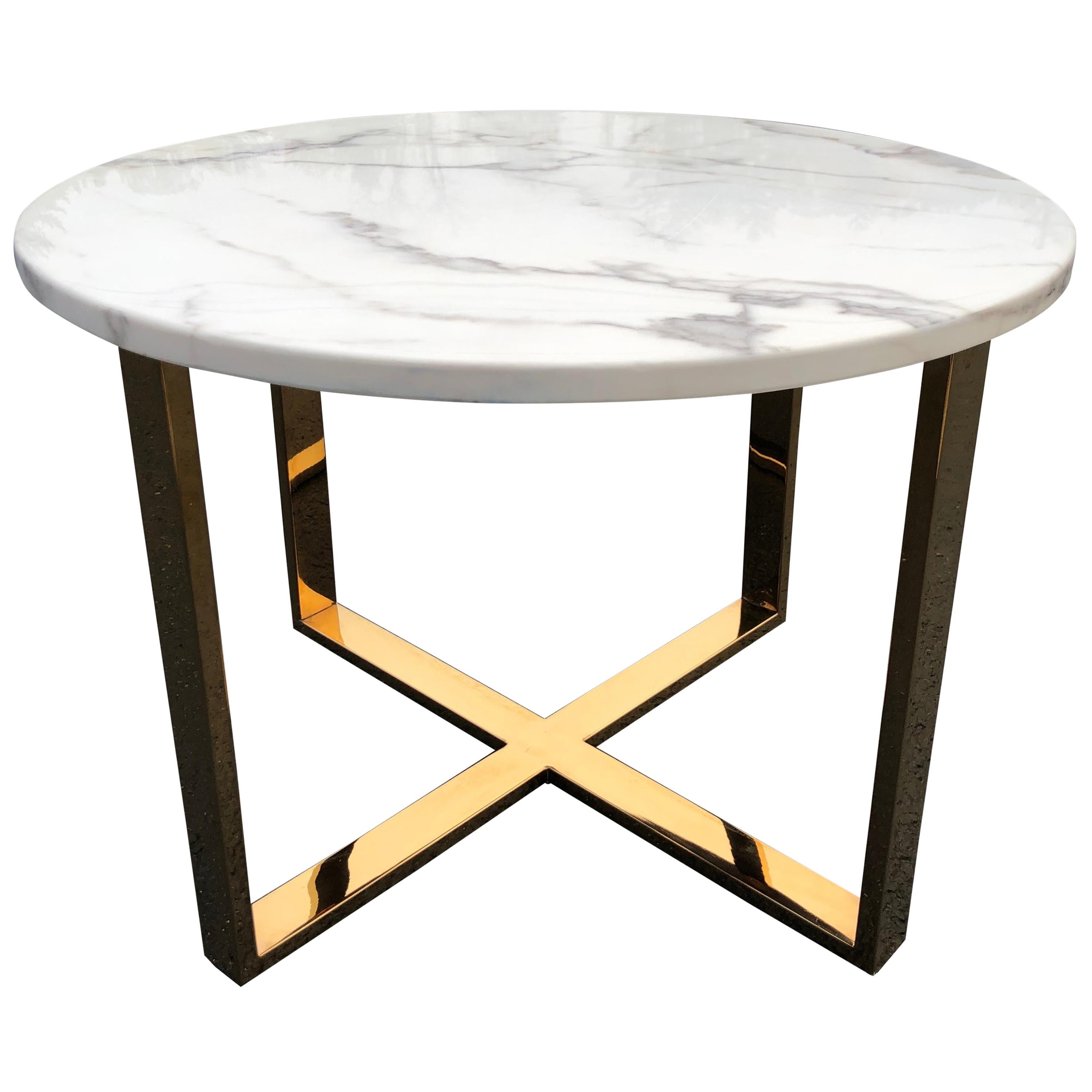 Mid Century Round Marble and Brass Table