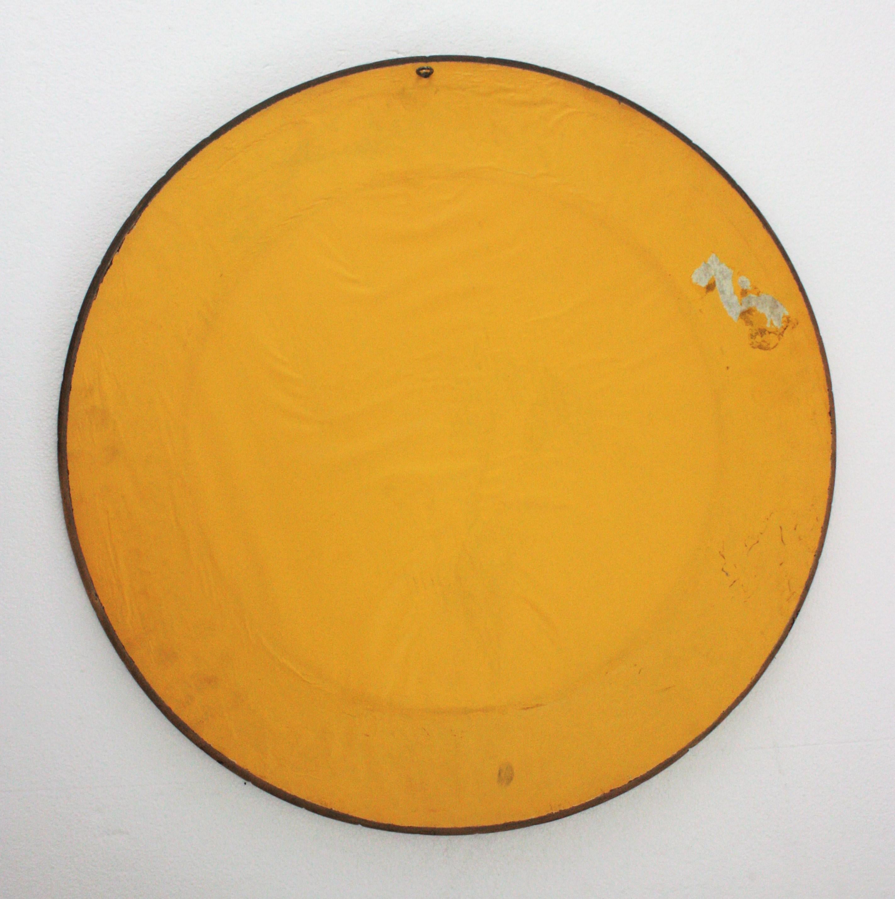 Midcentury Round Mirror, Giltwood and Ceramic For Sale 6