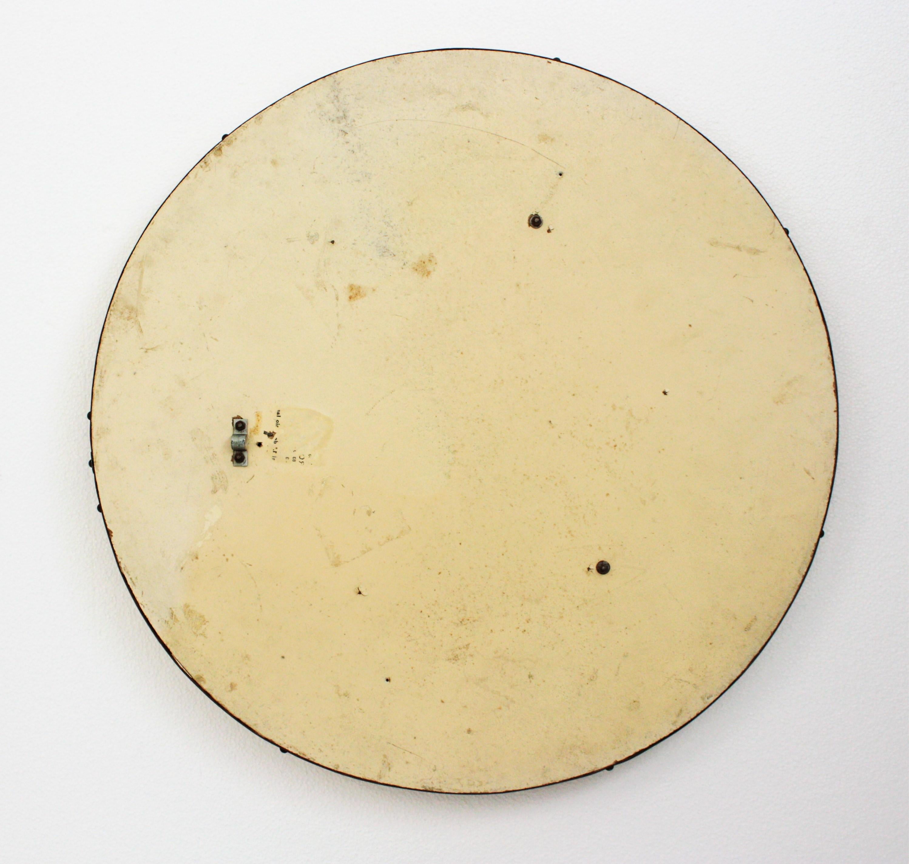 20th Century Midcentury Round Mirror with Golden Glass Mosaic Frame For Sale