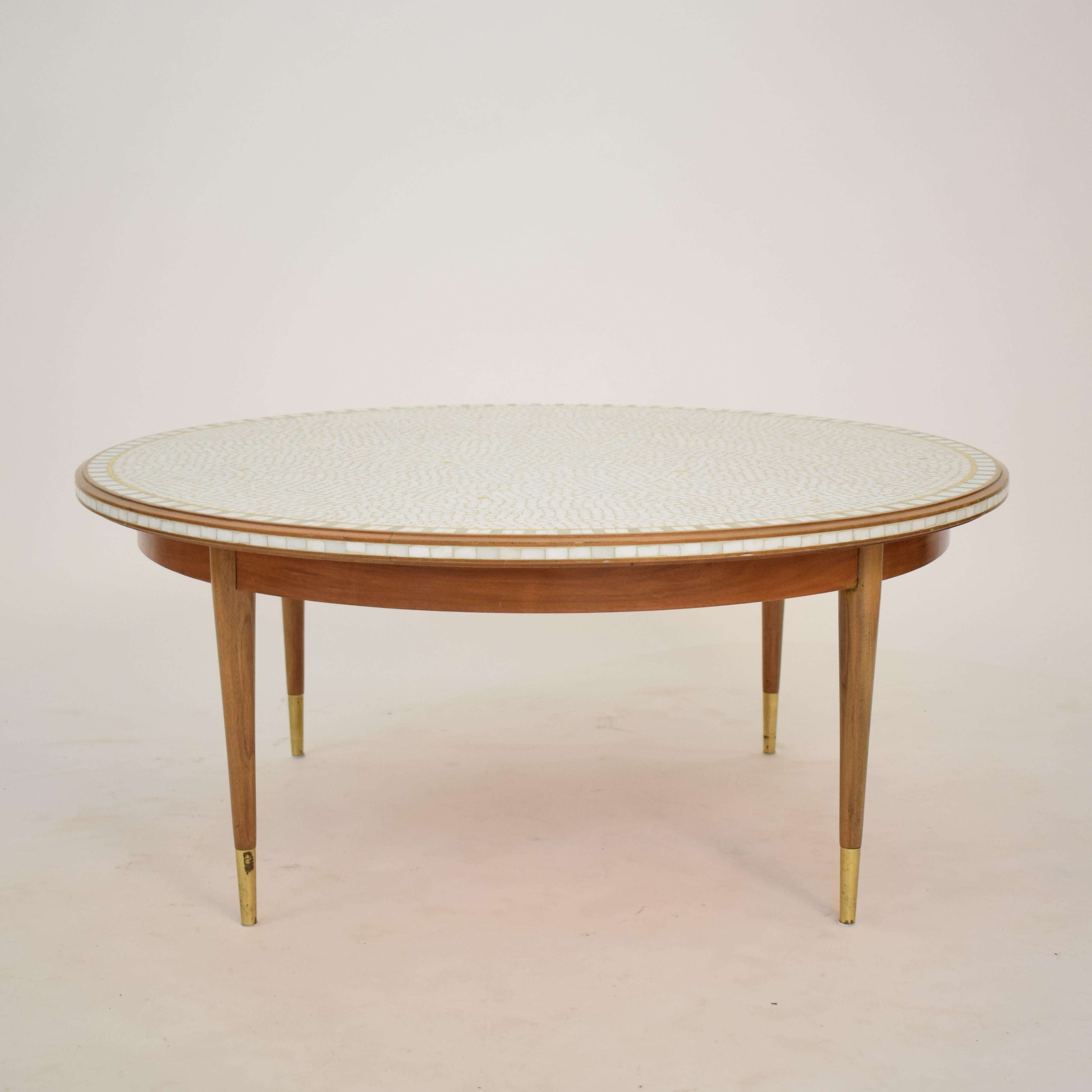 Midcentury Round Mosaic Coffee Table by Berthold Müller with Walnut Base, 1960s In Good Condition In Berlin, DE