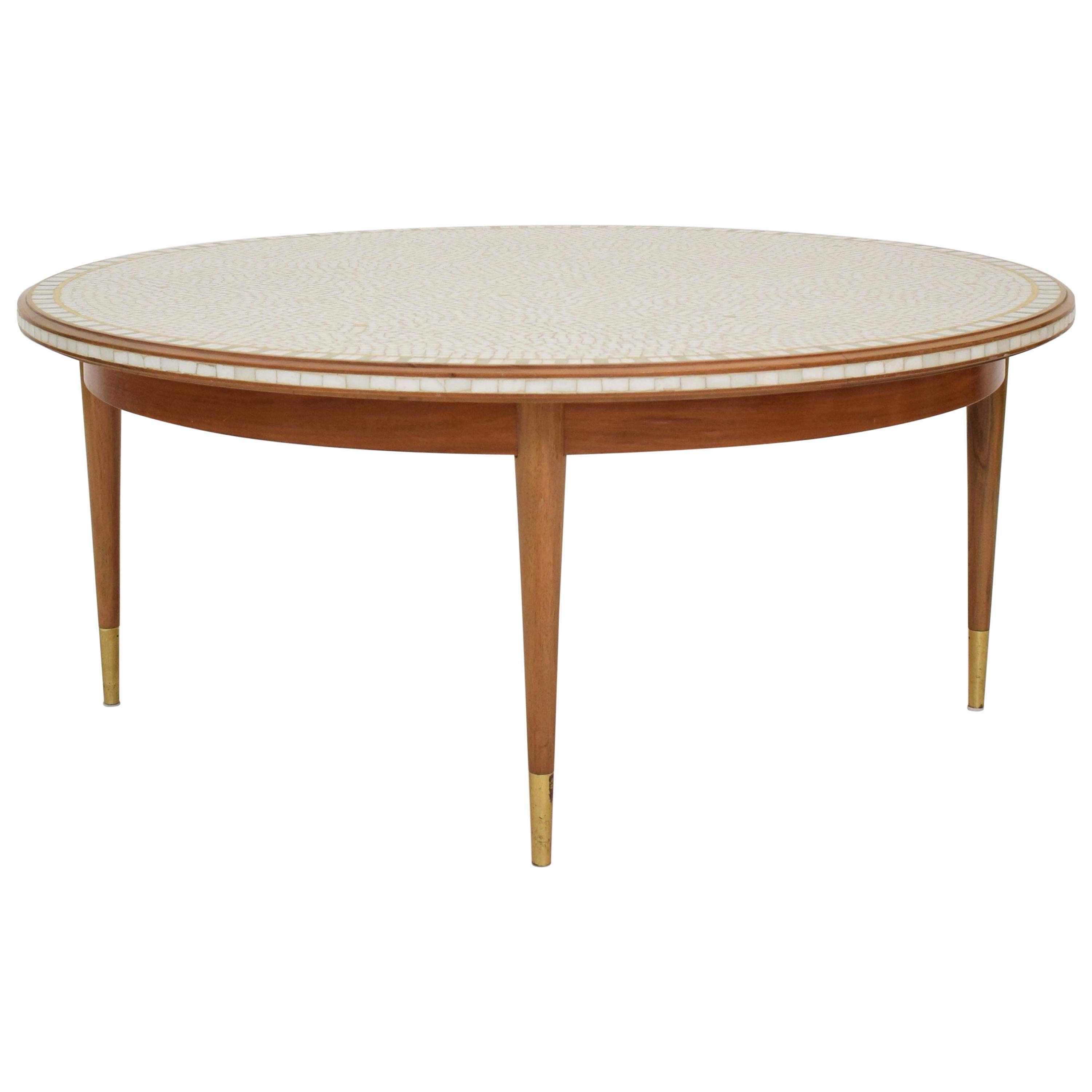 Midcentury Round Mosaic Coffee Table by Berthold Müller with Walnut Base, 1960s