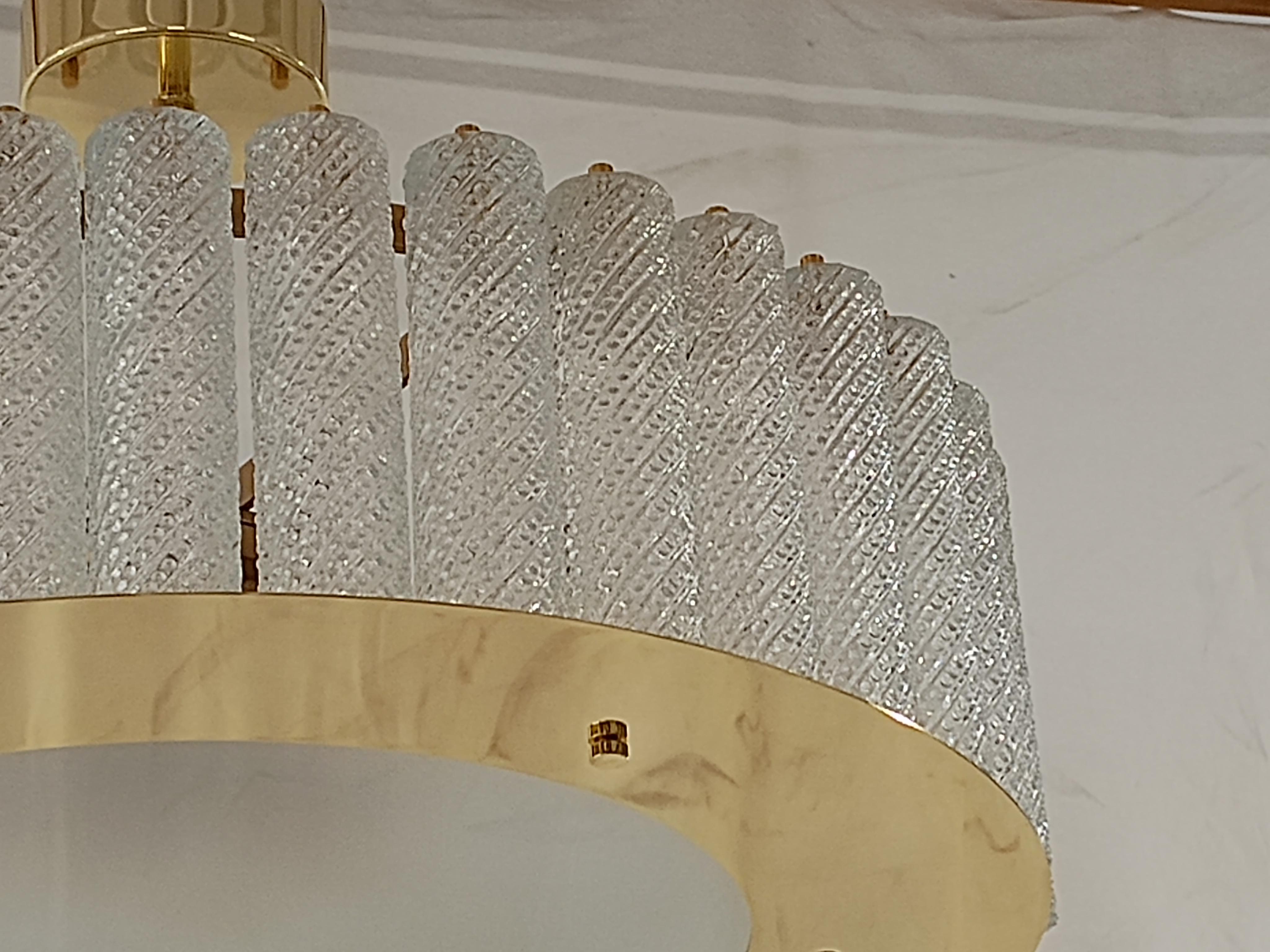 Midcentury Round Murano Art Glass and Brass Chandelier and Pendant, 2020 In Good Condition For Sale In Rome, IT