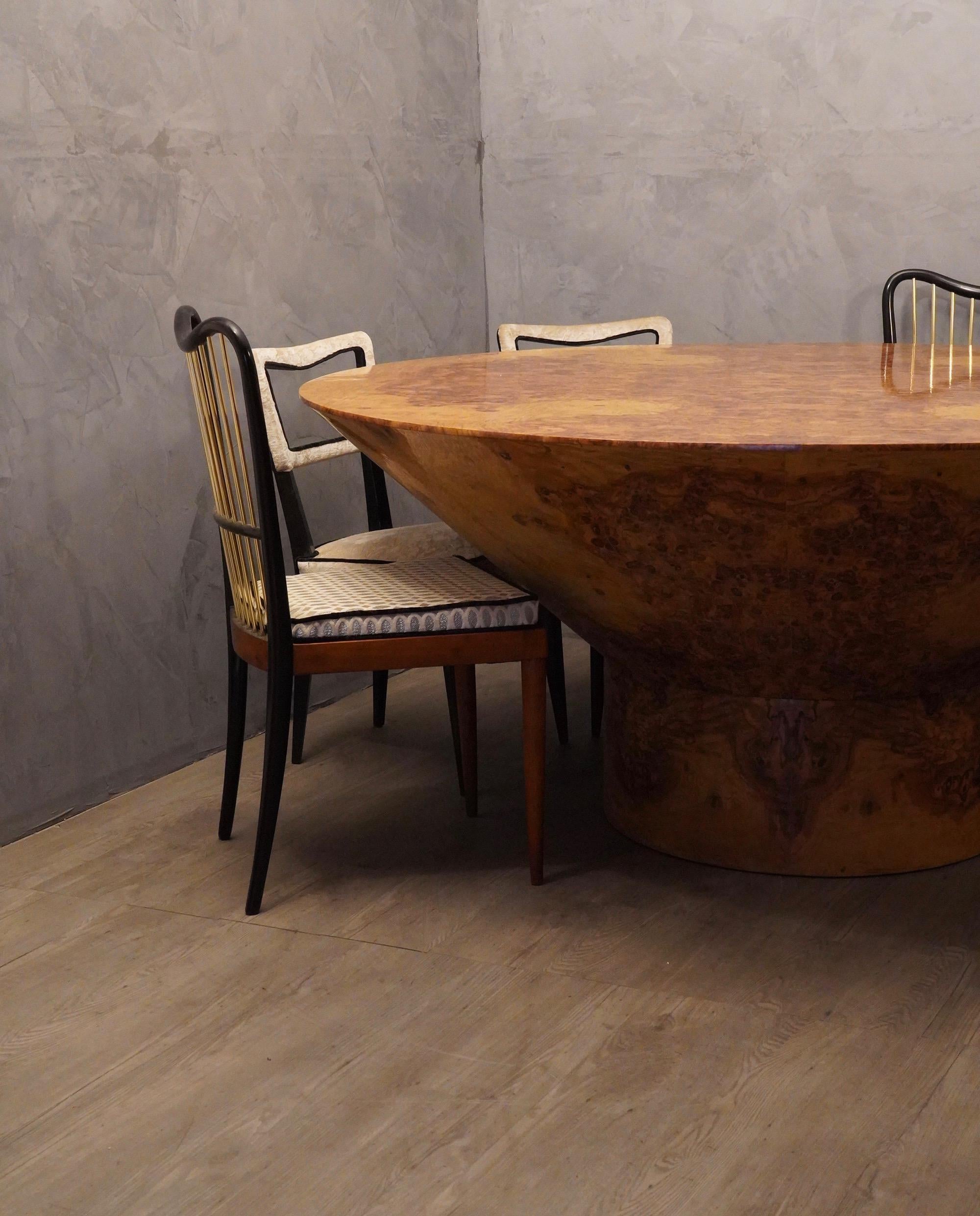 Midcentury Round Olive Burl Wood Table, 1920 4