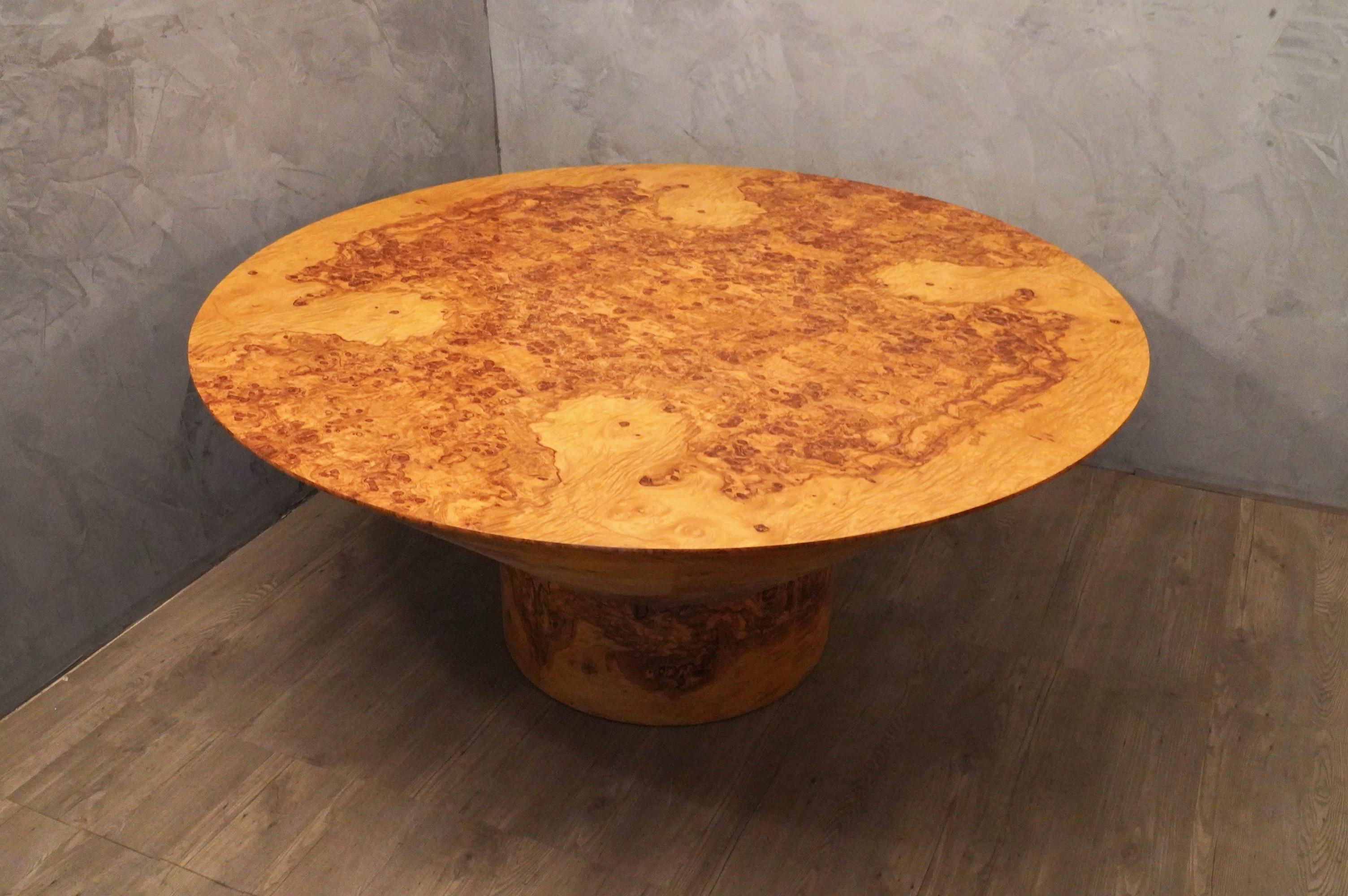 Mid-Century Modern Midcentury Round Olive Burl Wood Table, 1920