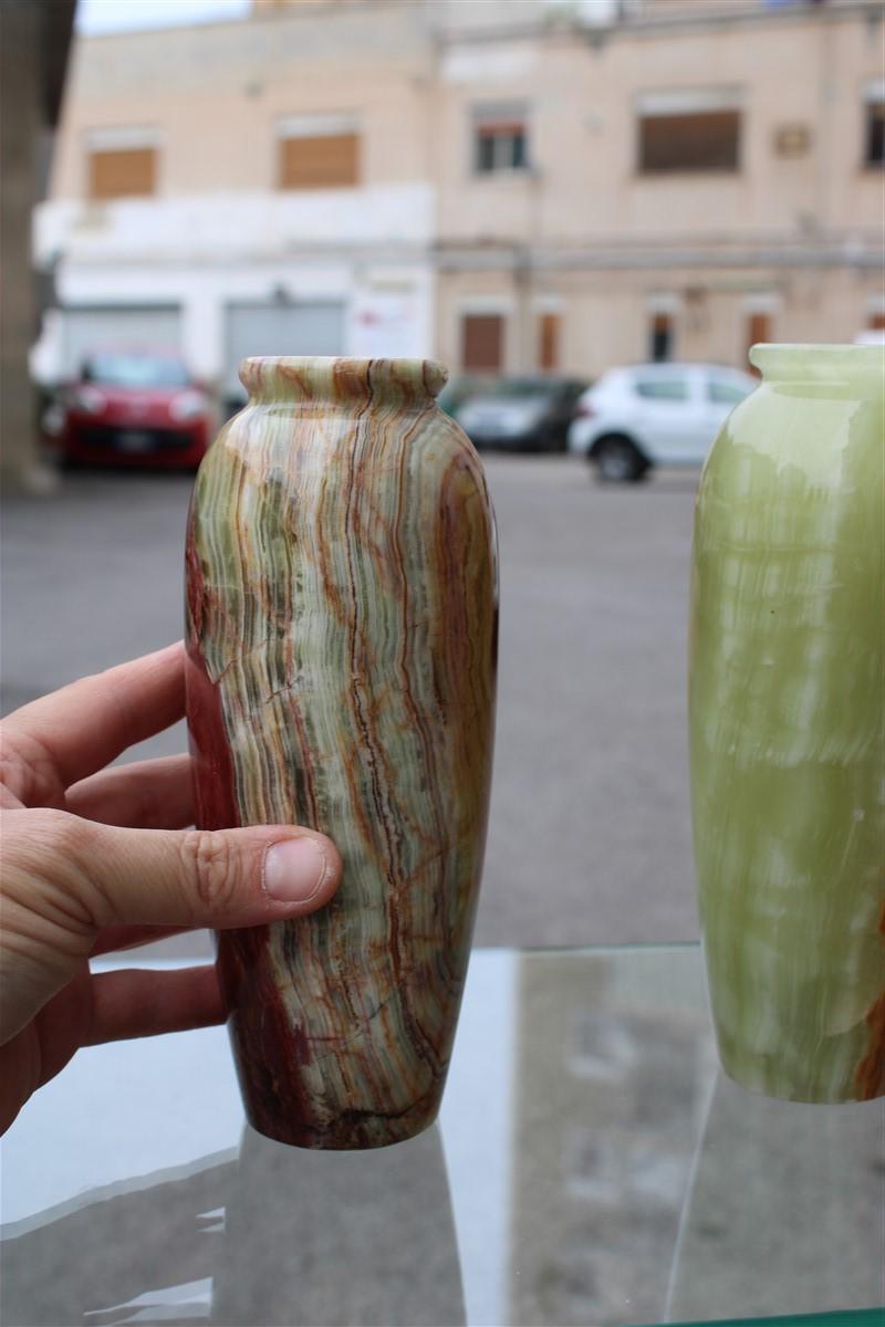 Midcentury Round Onix Vases in Italian Design Marble 1950s Green Mangiarotti 1