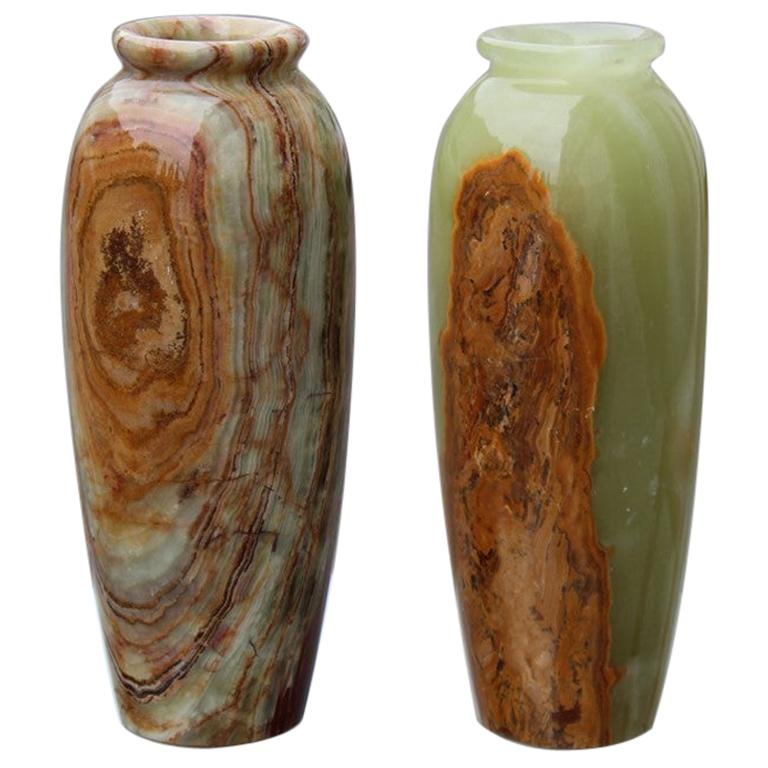 Midcentury Round Onix Vases in Italian Design Marble 1950s Green Mangiarotti
