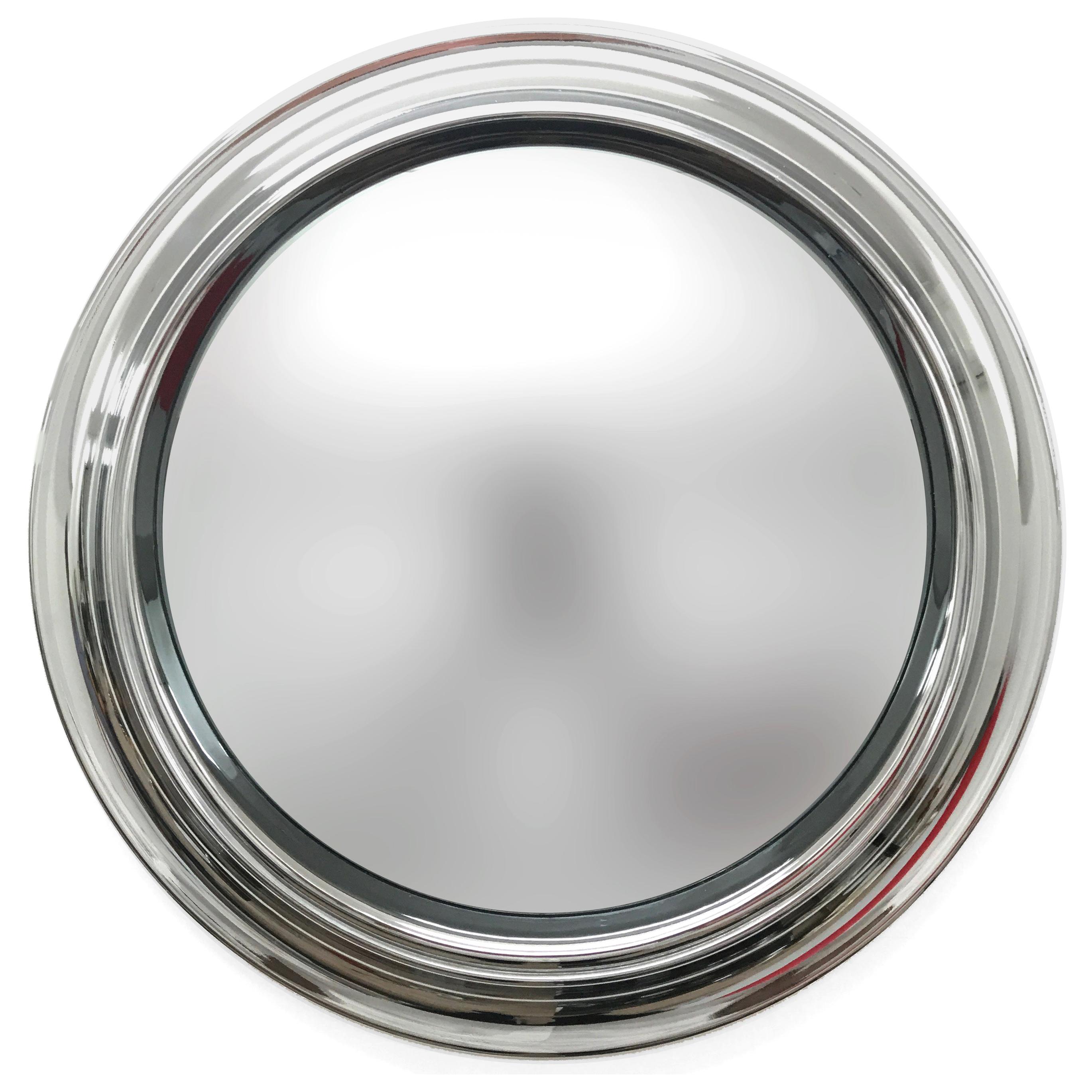 Midcentury Round Polished Chromed and Smoked Italian Mirror, 1960s