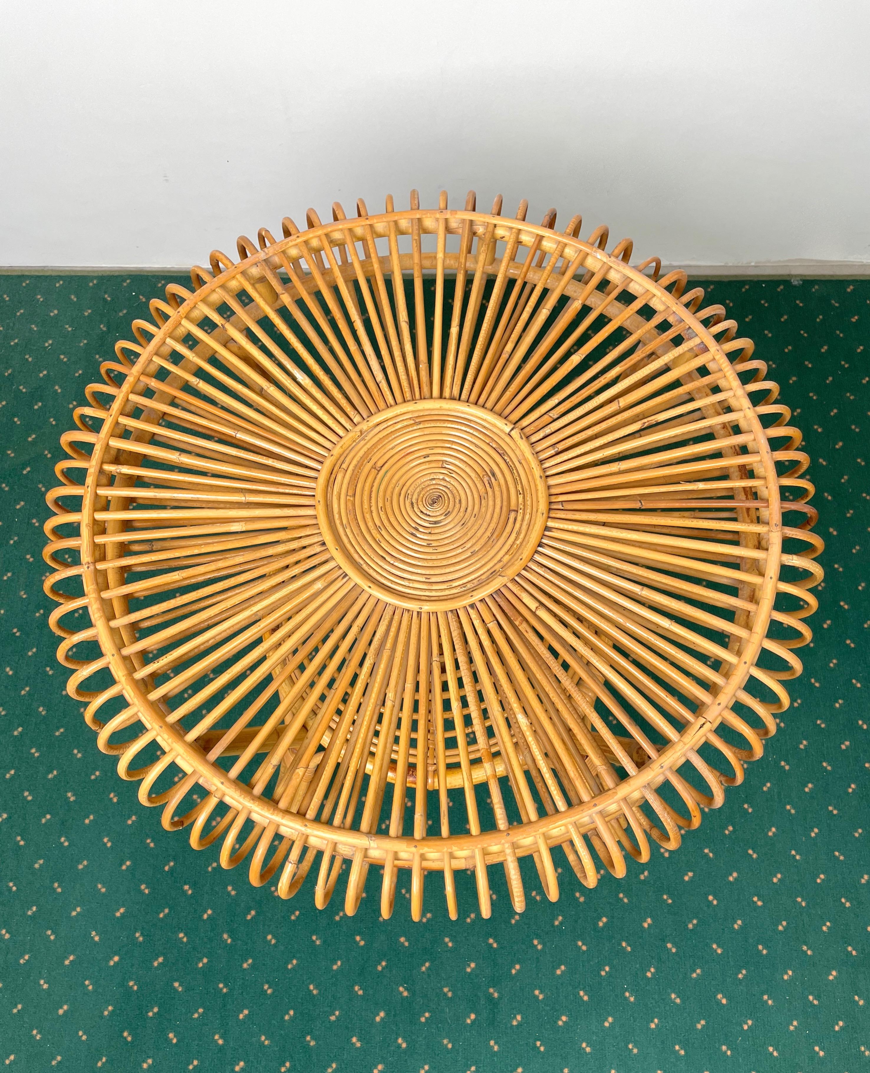 Midcentury Round Rattan and Bamboo Coffee Table, Italy, 1960s For Sale 2