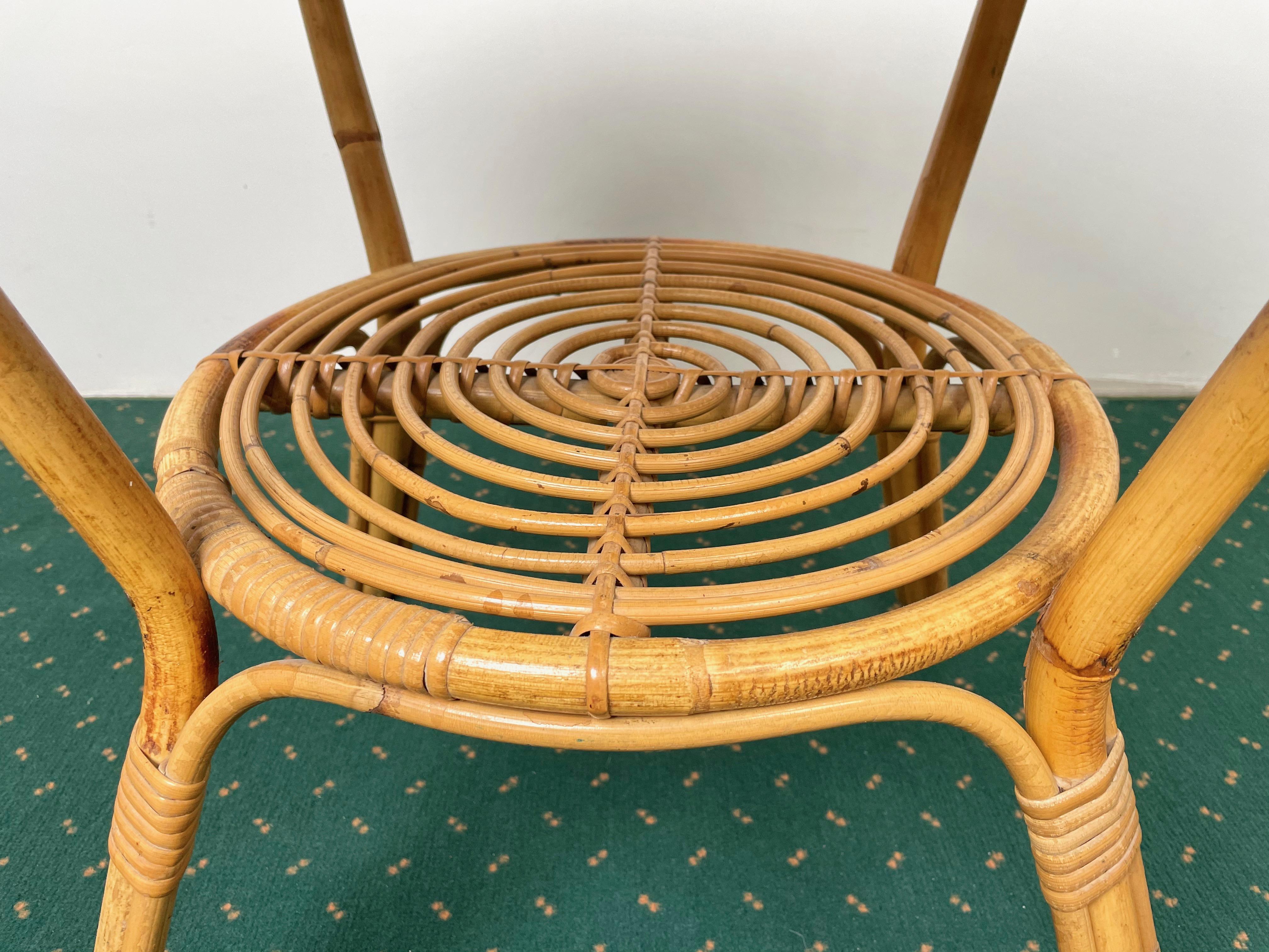 Midcentury Round Rattan and Bamboo Coffee Table, Italy, 1960s For Sale 3