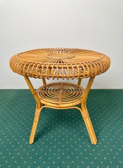 Midcentury Round Rattan and Bamboo Coffee Table, Italy, 1960s