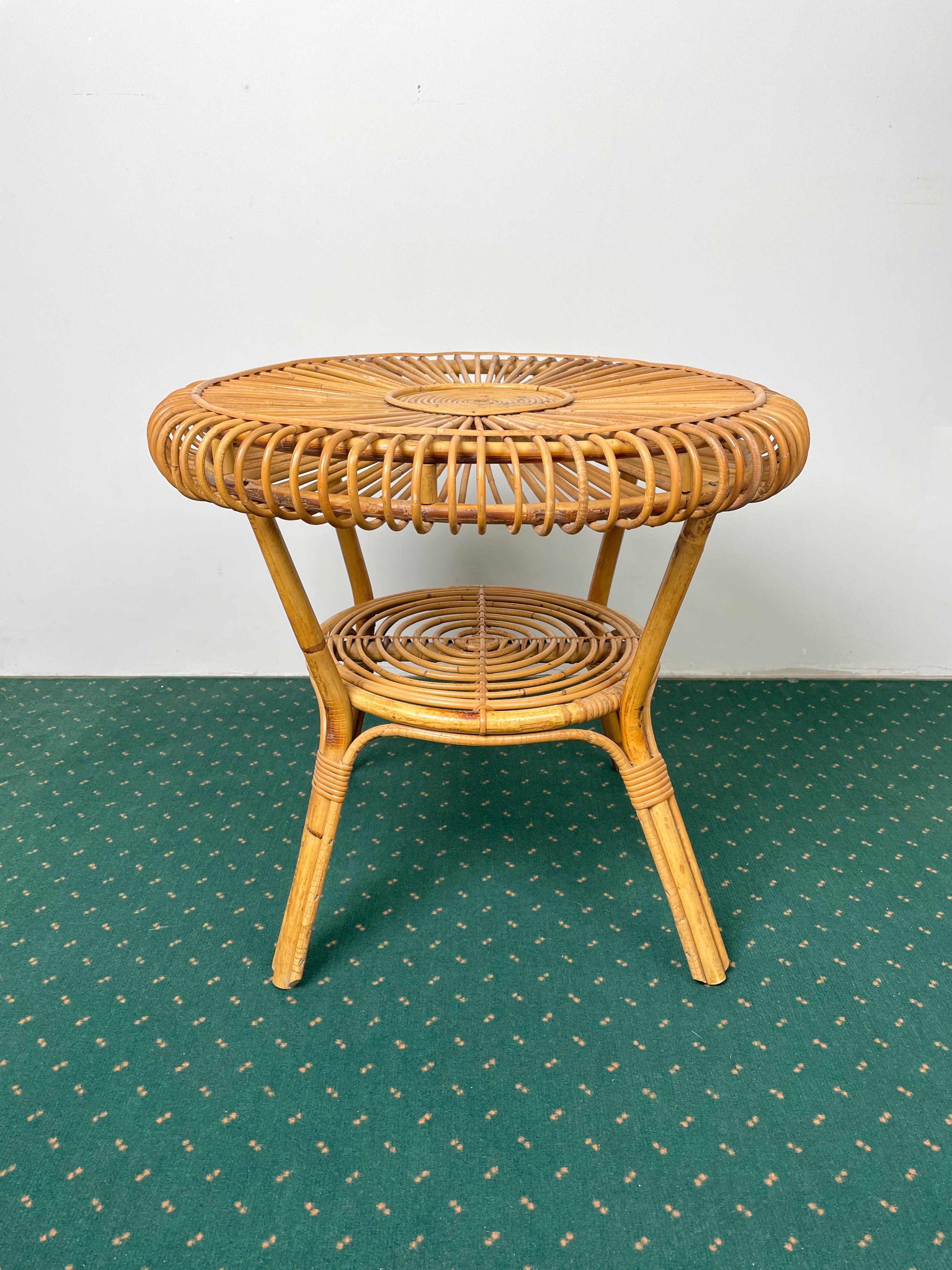 round bamboo side table
