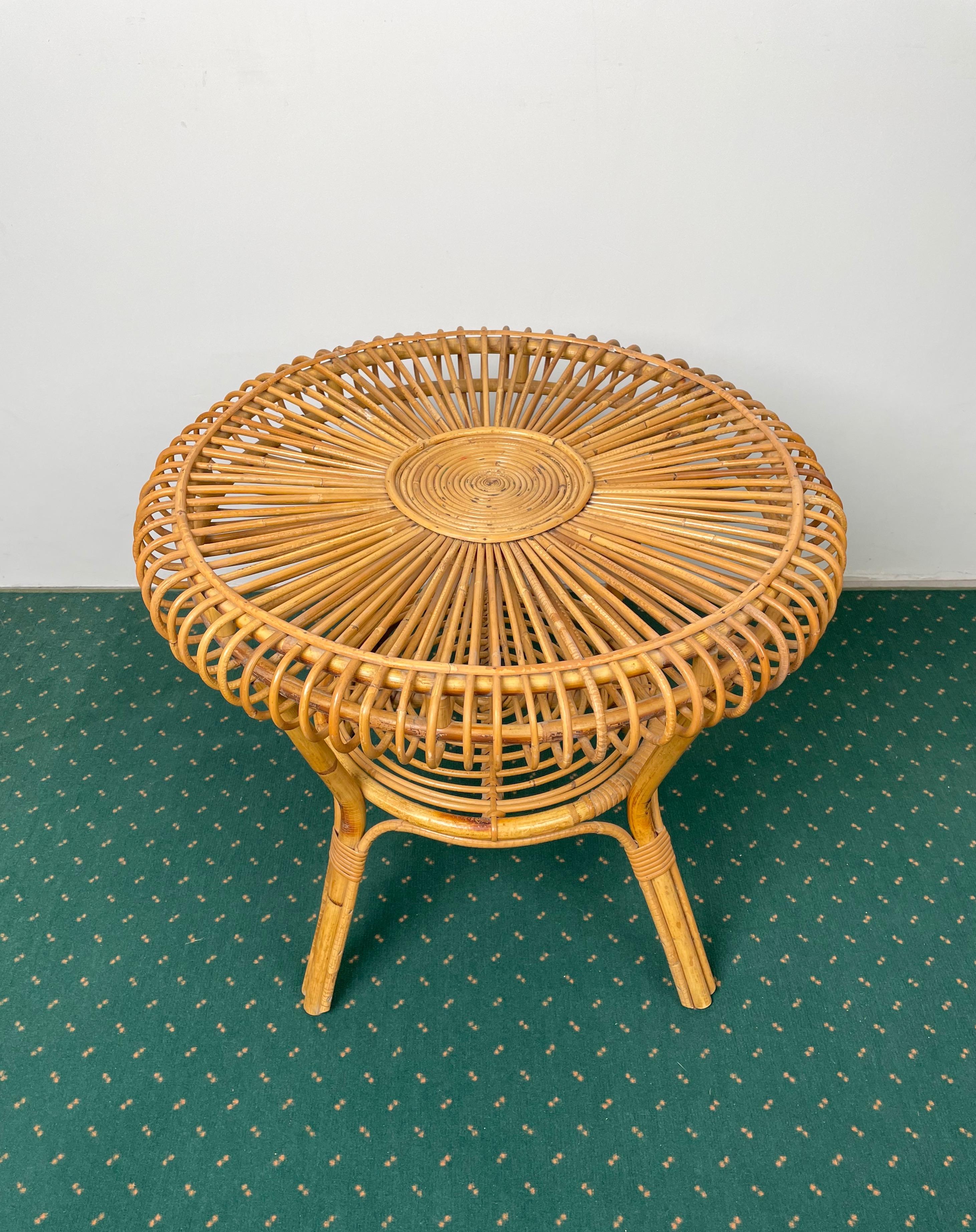 Mid-Century Modern Midcentury Round Rattan and Bamboo Coffee Table, Italy, 1960s For Sale