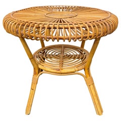 Table basse ronde en rotin et bambou du milieu du siècle dernier, Italie, années 1960