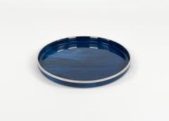 Midcentury Round Serving Tray Acrylic and Chrome by B B Genova, Italy 1970s