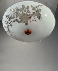 Plafoniera in vetro di forma rotonda moderna del Midcentury con Wood Wood