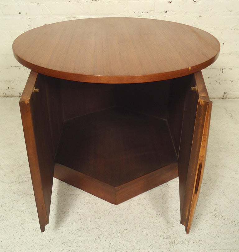Midcentury Round Side Table With, Vintage Round Side Table With Drawer