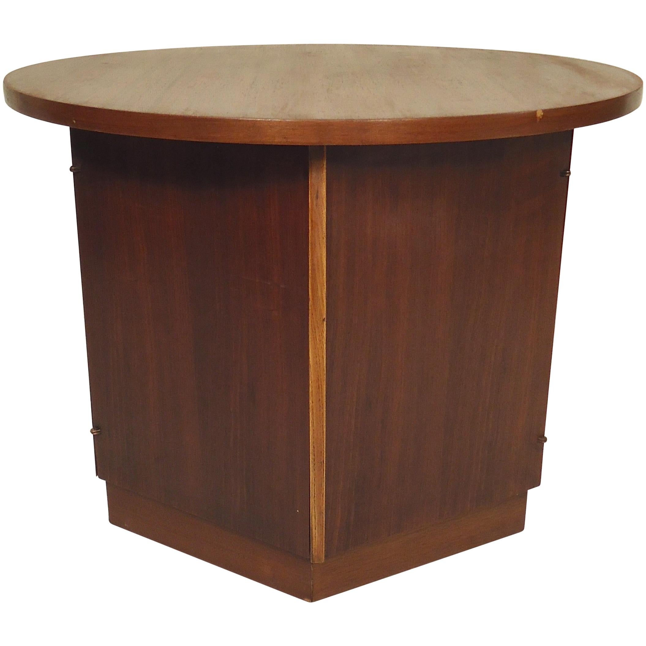 Midcentury Round Side Table with Storage For Sale