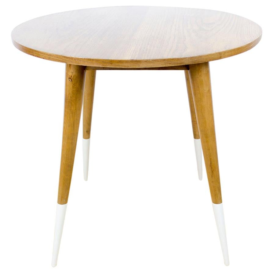 Midcentury Round Spanish Oak Wood Dining Table For Sale