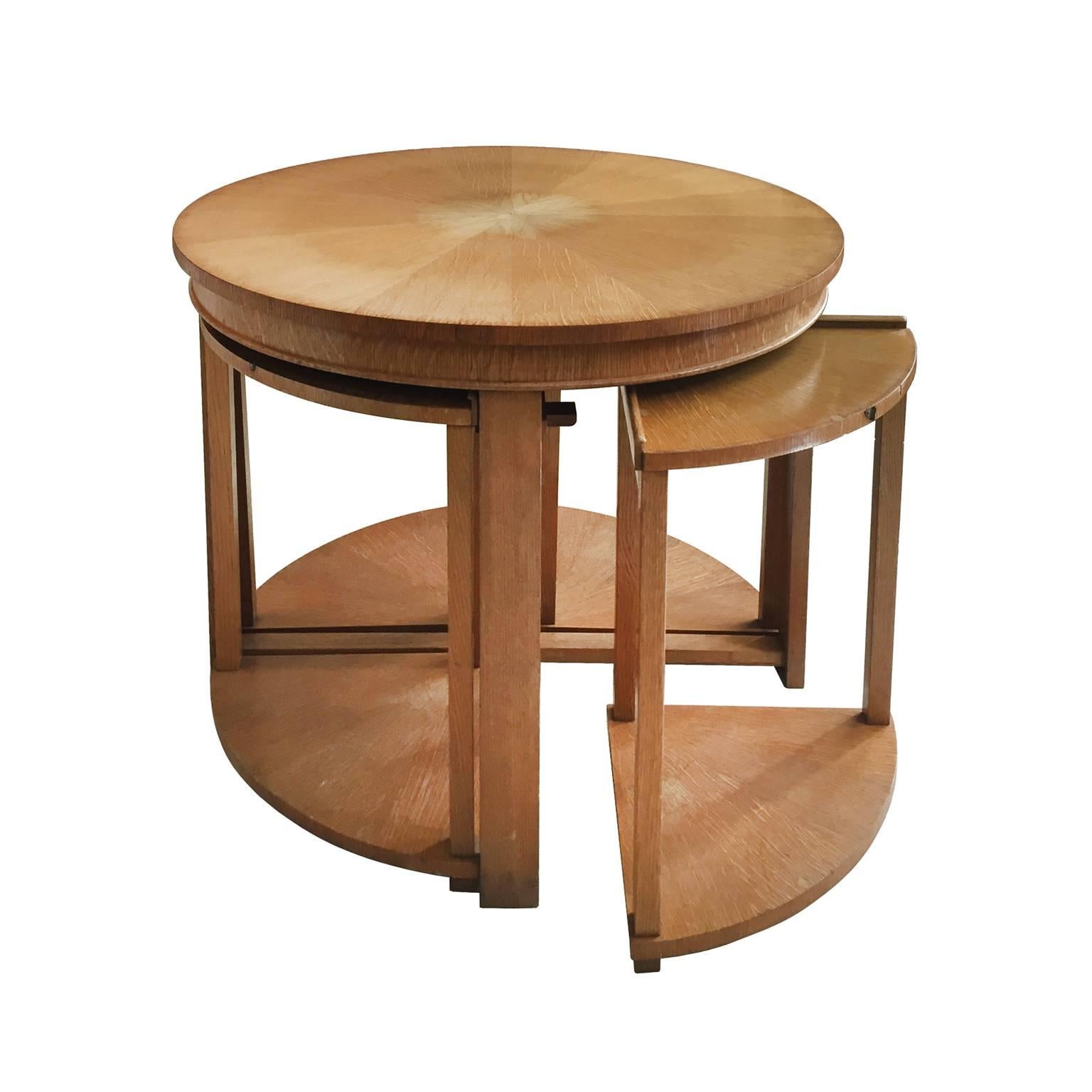 Midcentury Round Sycamore Side Table with Four Nesting Tables by De Coene