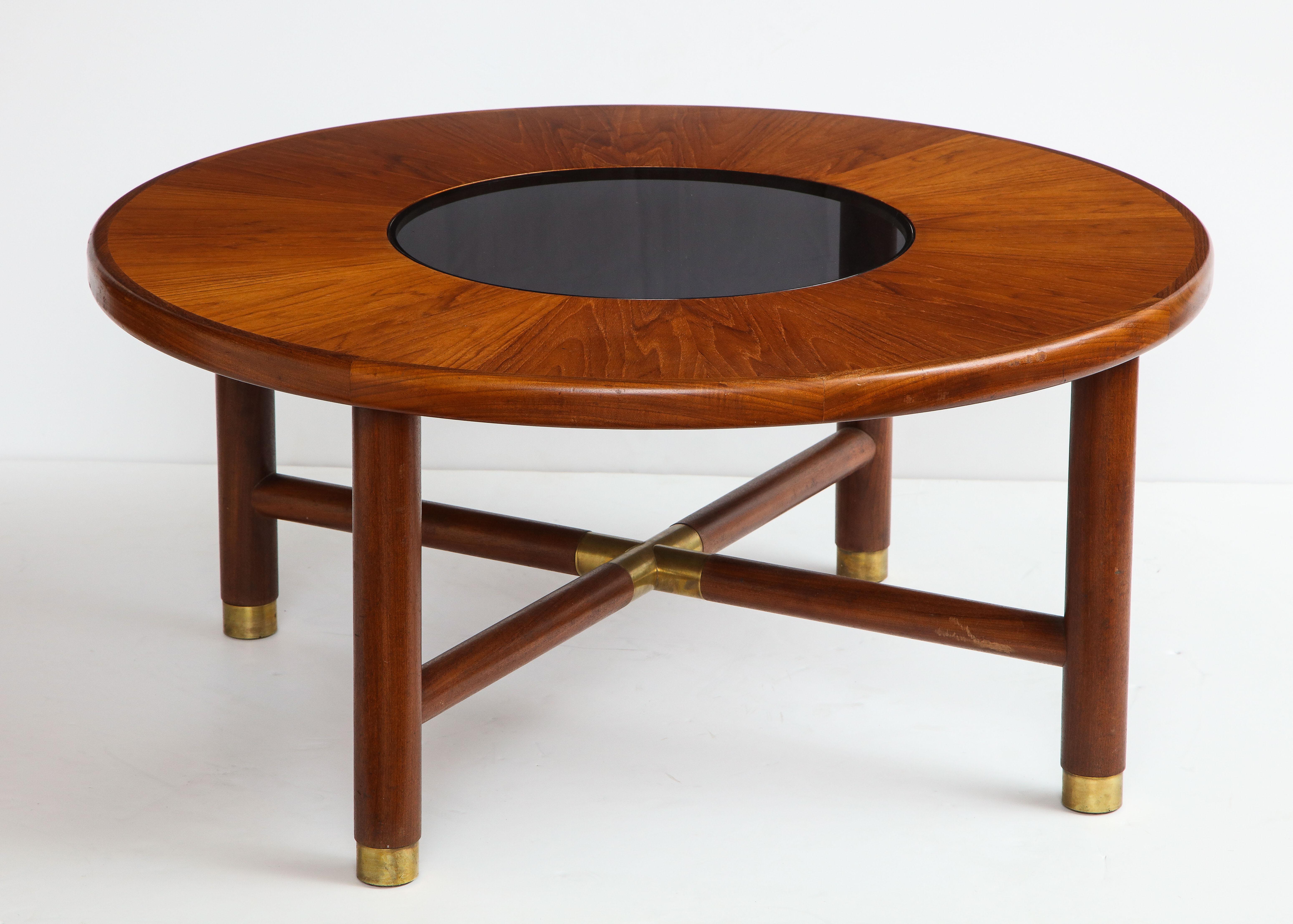 Mid-Century Modern Midcentury Round Teak and Smoked Glass Coffee Table by G-Plan, U.K. 1960s