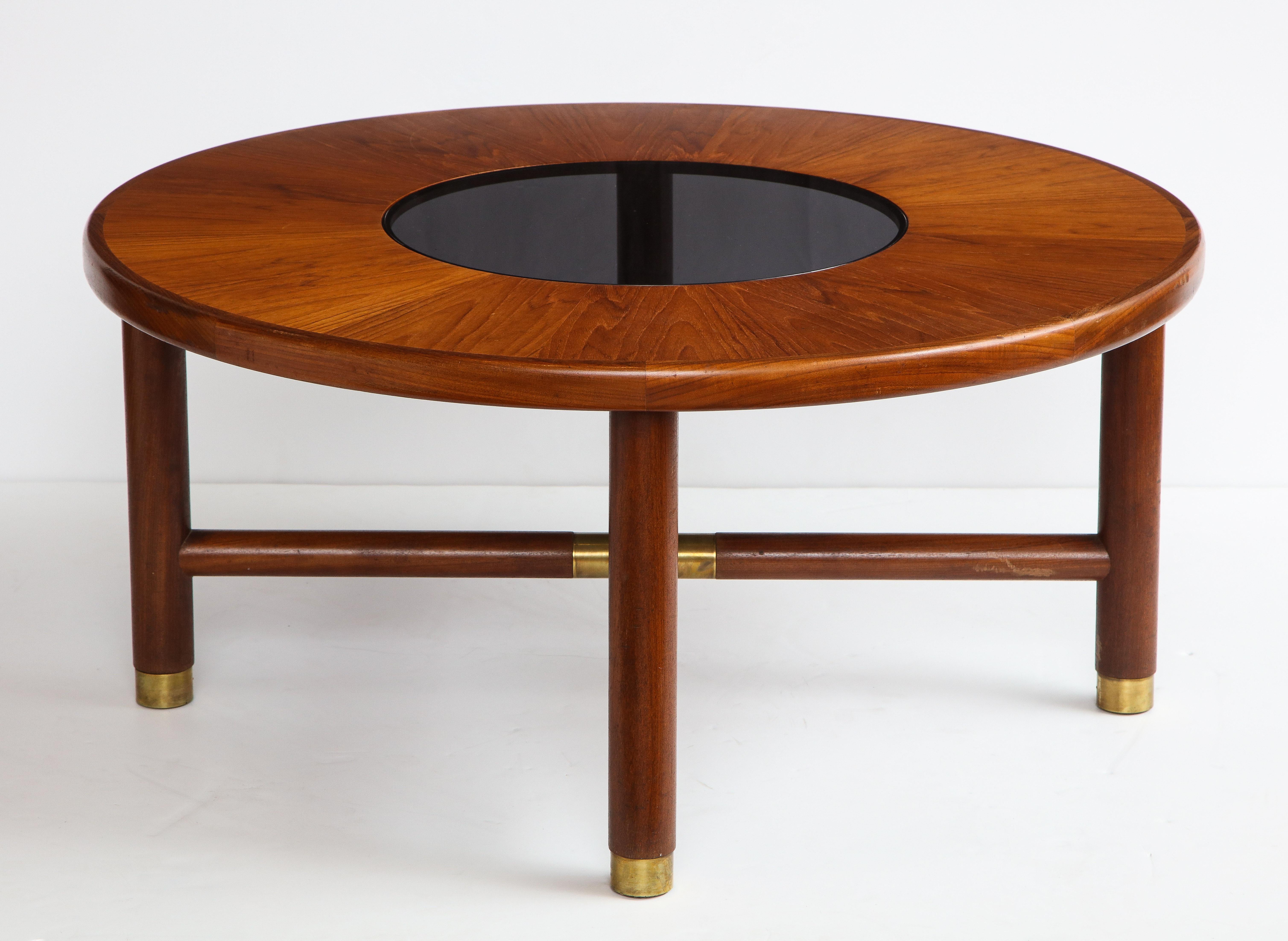 British Midcentury Round Teak and Smoked Glass Coffee Table by G-Plan, U.K. 1960s