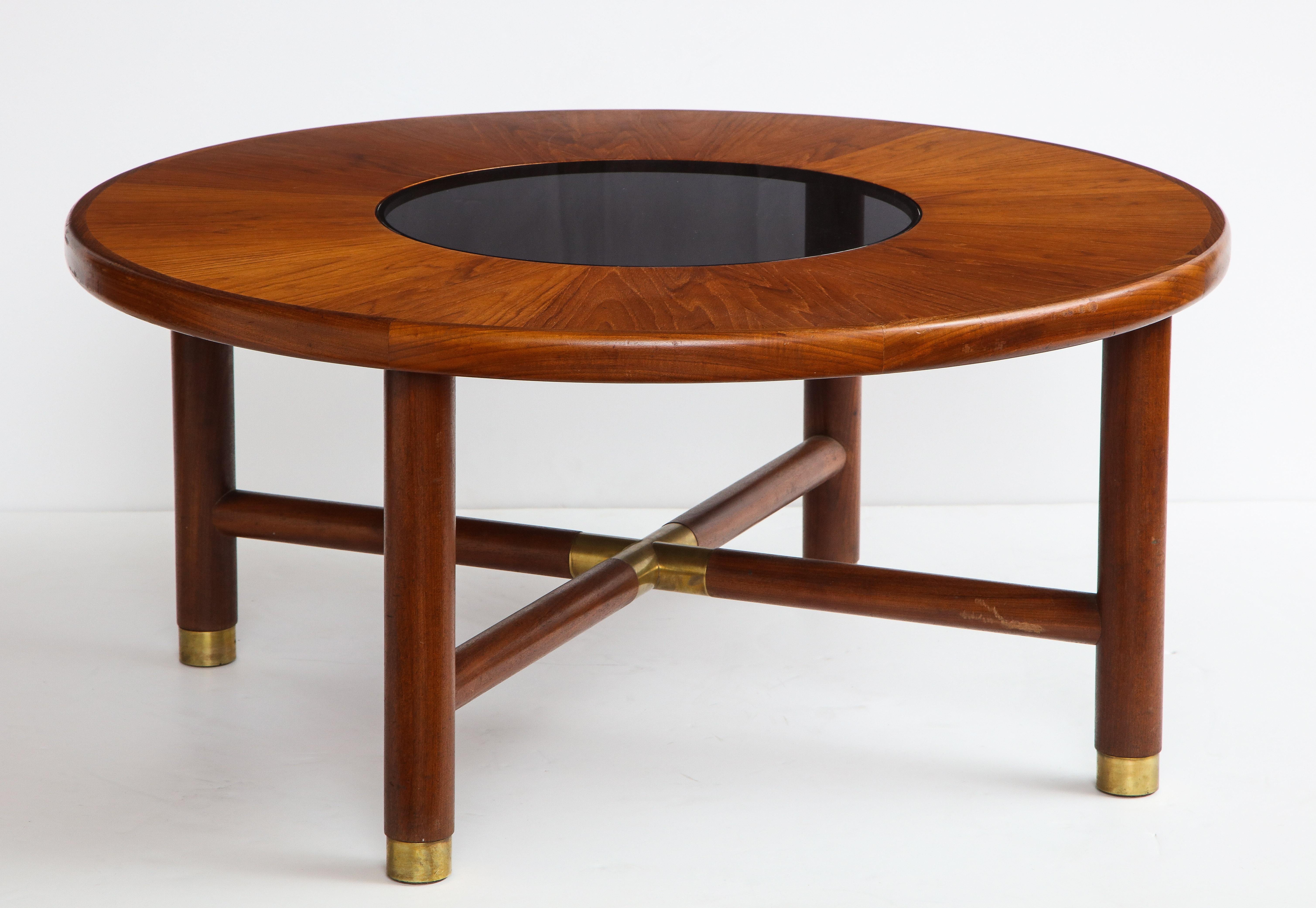 Veneer Midcentury Round Teak and Smoked Glass Coffee Table by G-Plan, U.K. 1960s For Sale