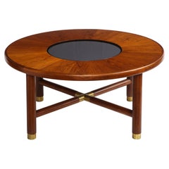 Table basse ronde du milieu du siècle en teck et verre fumé de G-Plan, Royaume-Uni, années 1960