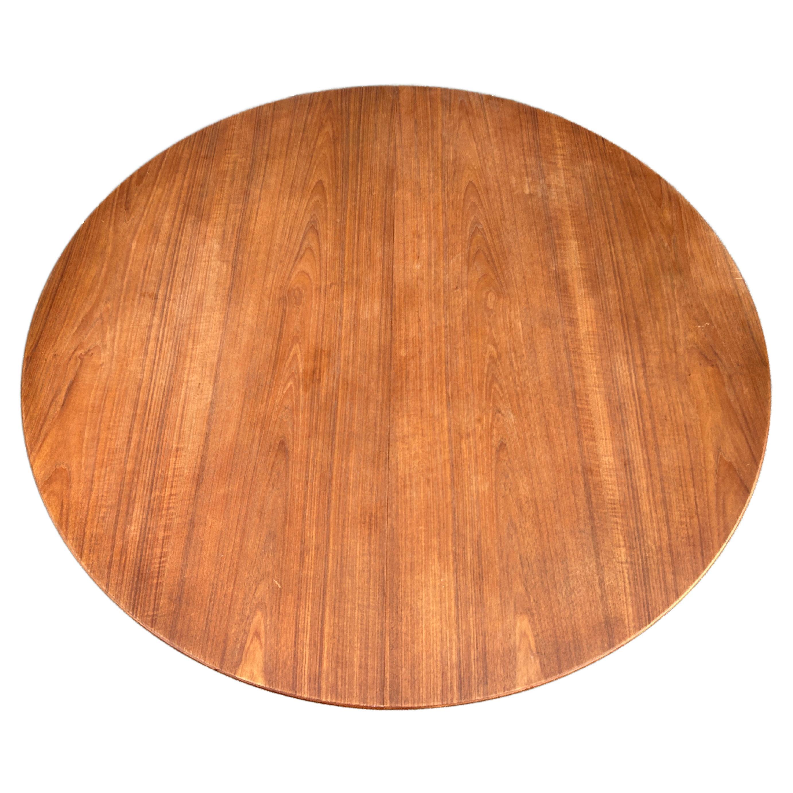 Woodwork Midcentury Round Teak Danish Modern Extension Dining Table 2 Leaves