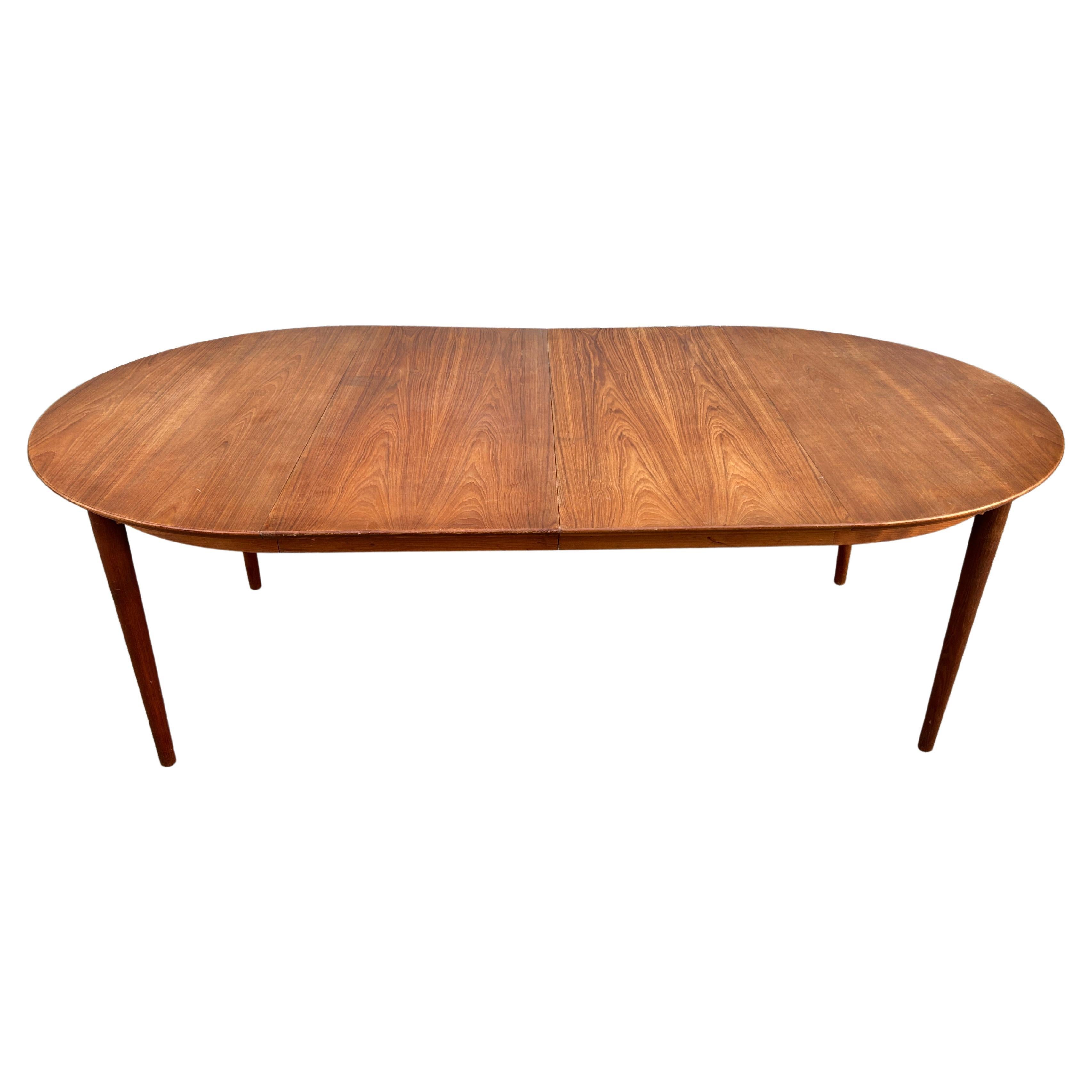 Midcentury Round Teak Danish Modern Extension Dining Table 2 Leaves