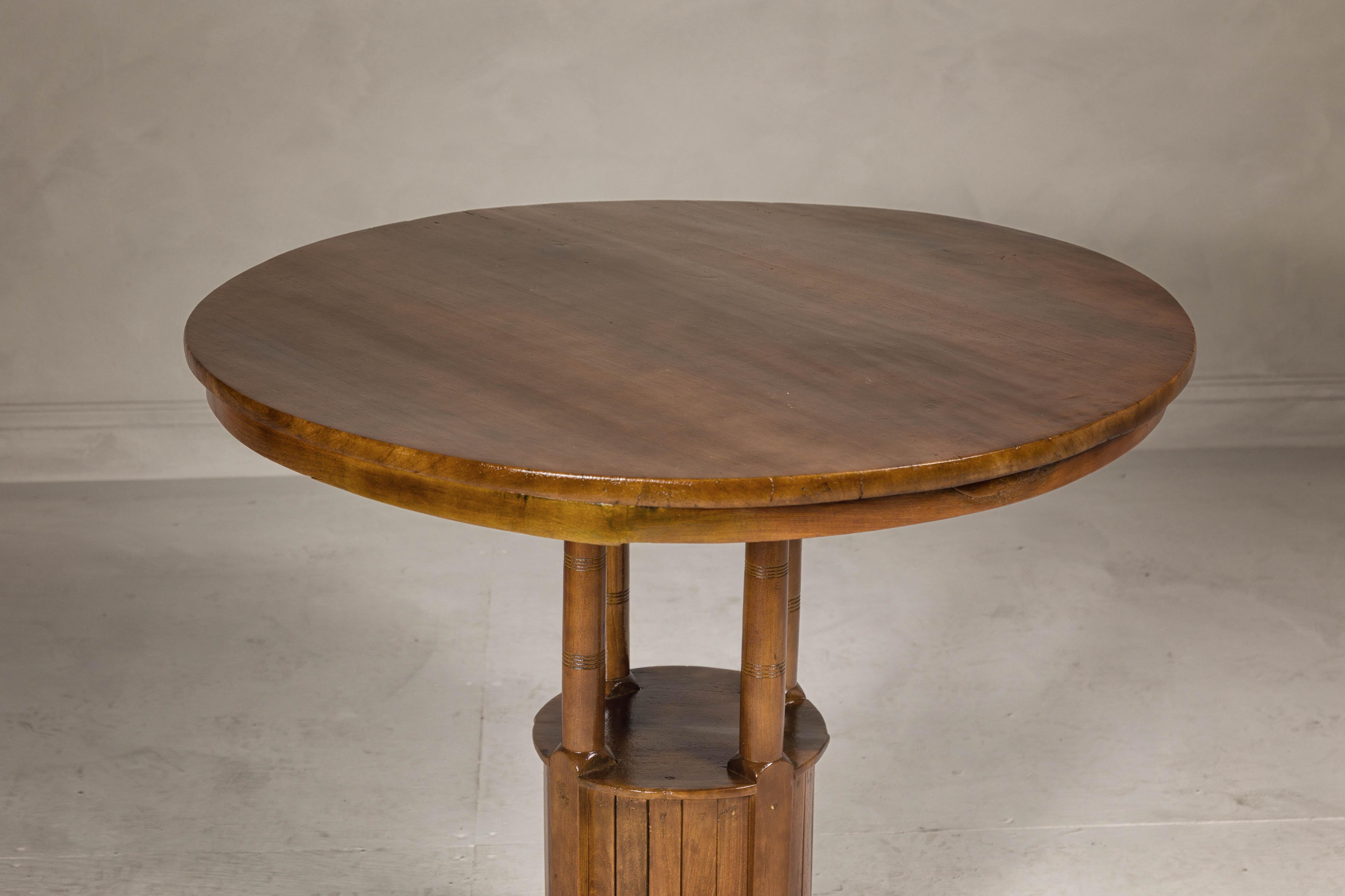 Midcentury Round Top Side Table with Column Supports and Tambour Base For Sale 6