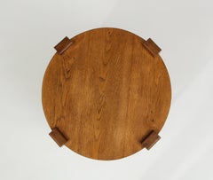 Midcentury Round Two-Tier French Side or End Table, Oak, 1950s