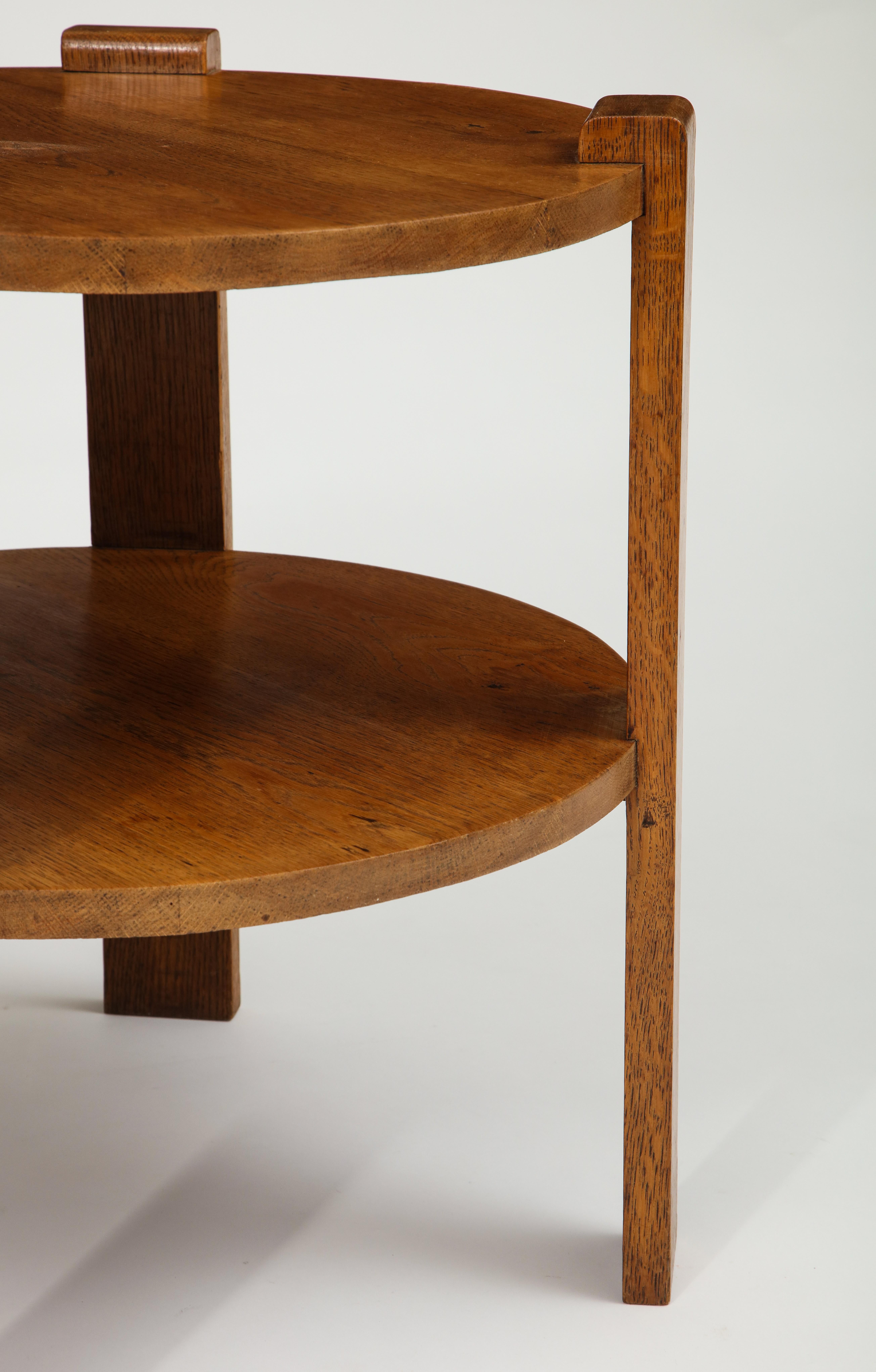 Mid-Century Modern Midcentury Round Two-Tier French Side or End Table, Oak, 1950s