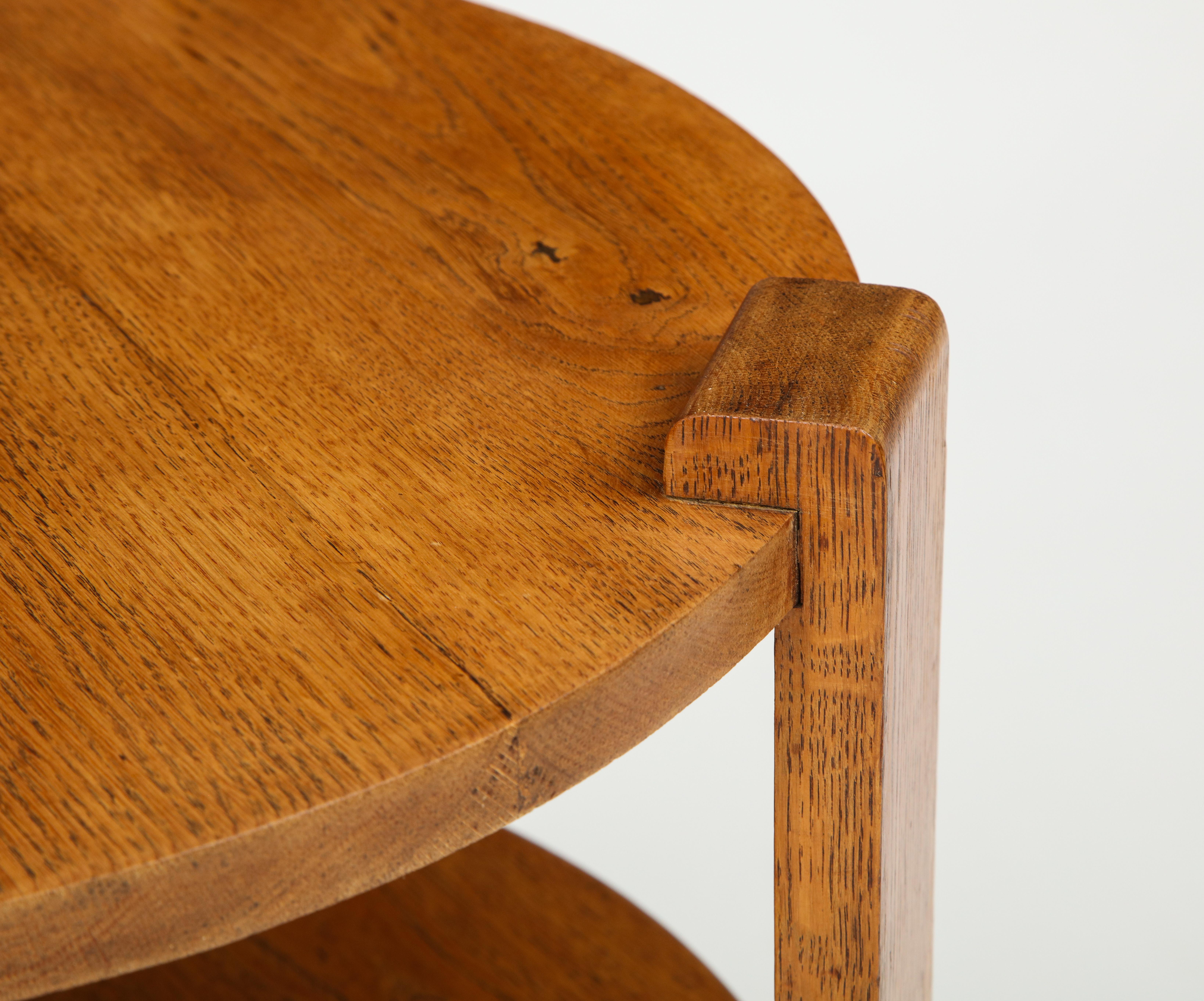 Midcentury Round Two-Tier French Side or End Table, Oak, 1950s In Good Condition In New York, NY