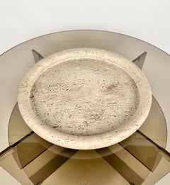 Midcentury Round Vide-Poche Dish in Travertine by Fratelli Mannelli, Italy 1970s