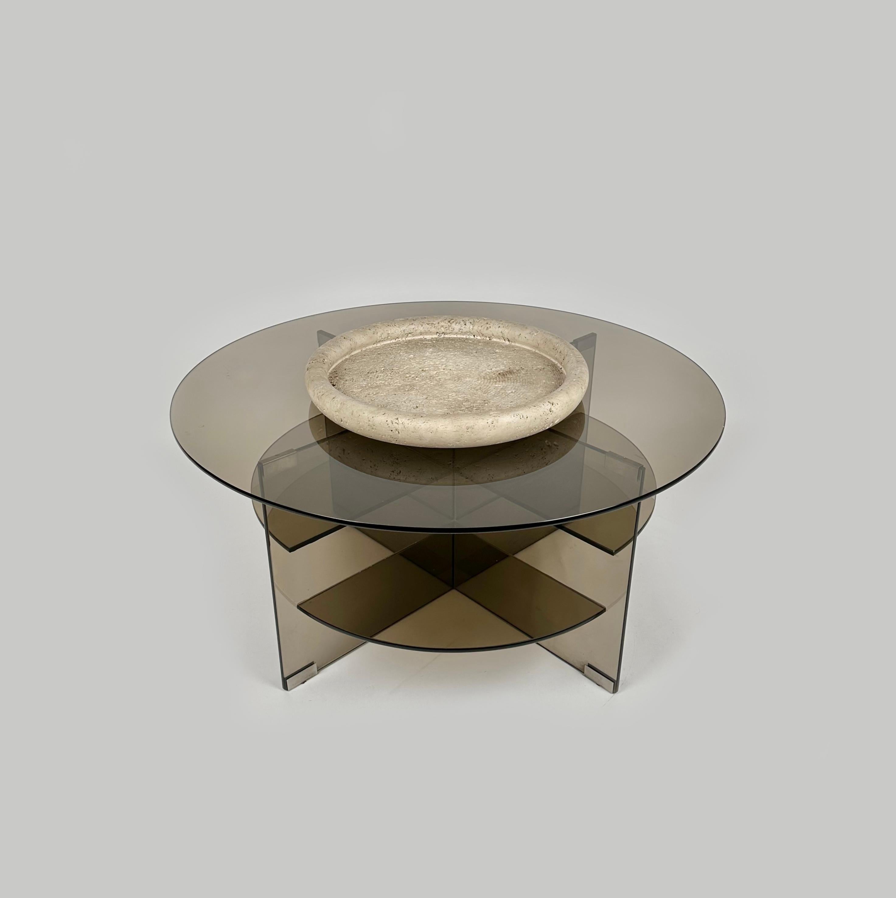 Midcentury Round Vide-Poche Dish in Travertine by Fratelli Mannelli, Italy 1970s In Good Condition For Sale In Rome, IT