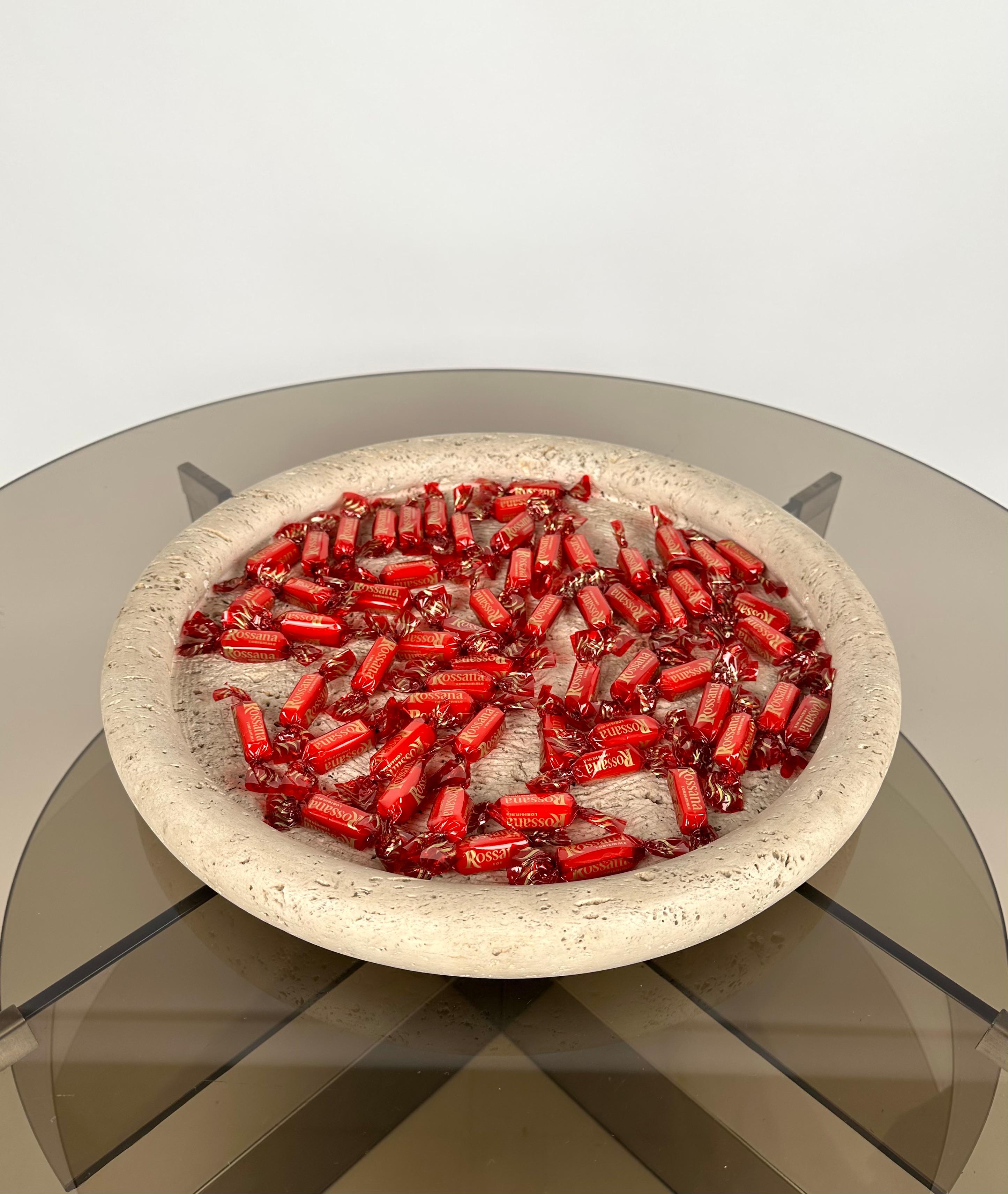 Midcentury Round Vide-Poche Dish in Travertine by Fratelli Mannelli, Italy 1970s For Sale 1