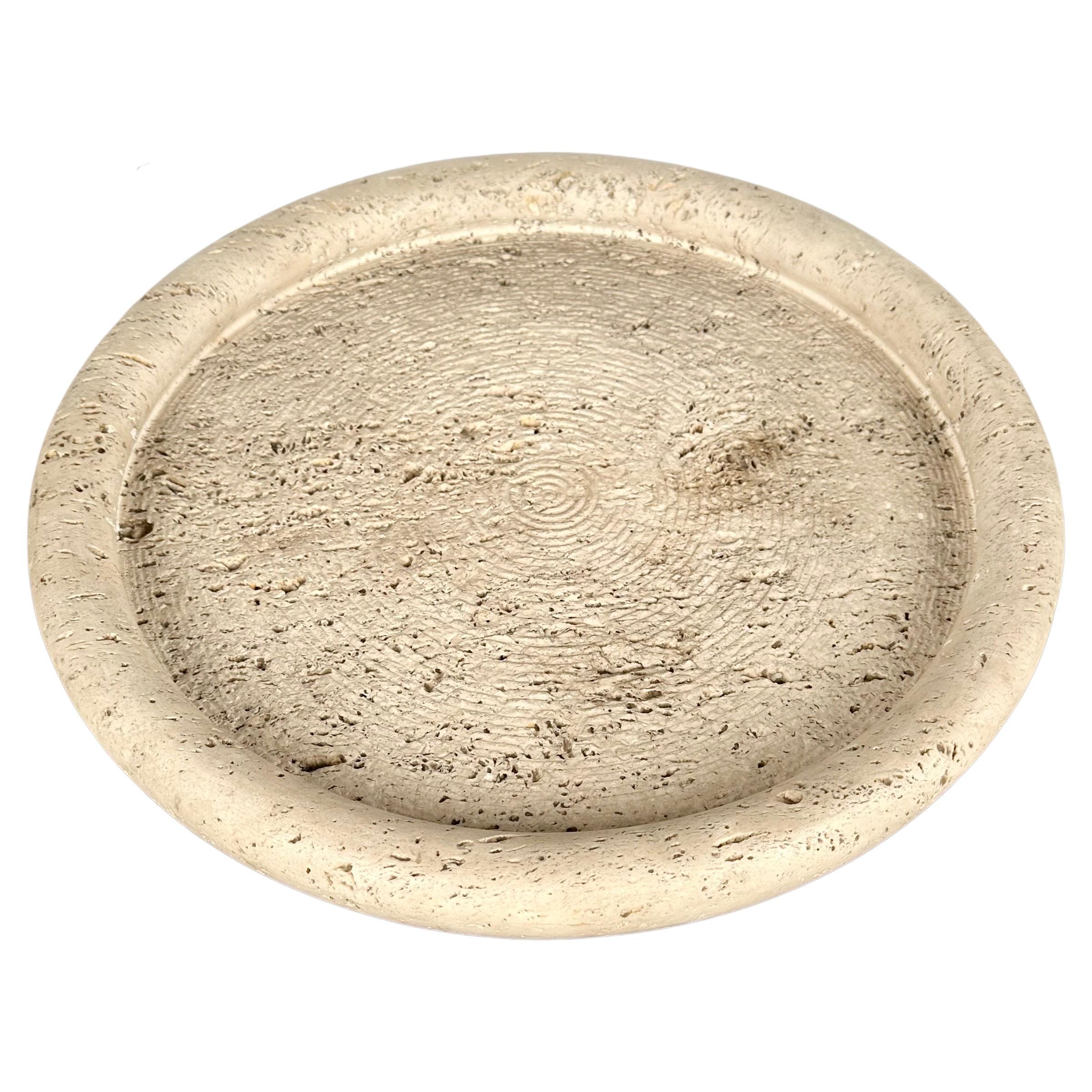 Midcentury Round Vide-Poche Dish in Travertine by Fratelli Mannelli, Italy 1970s