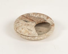 Midcentury Round Vide-Poche in Travertine by Fratelli Mannelli, Italy 1970s