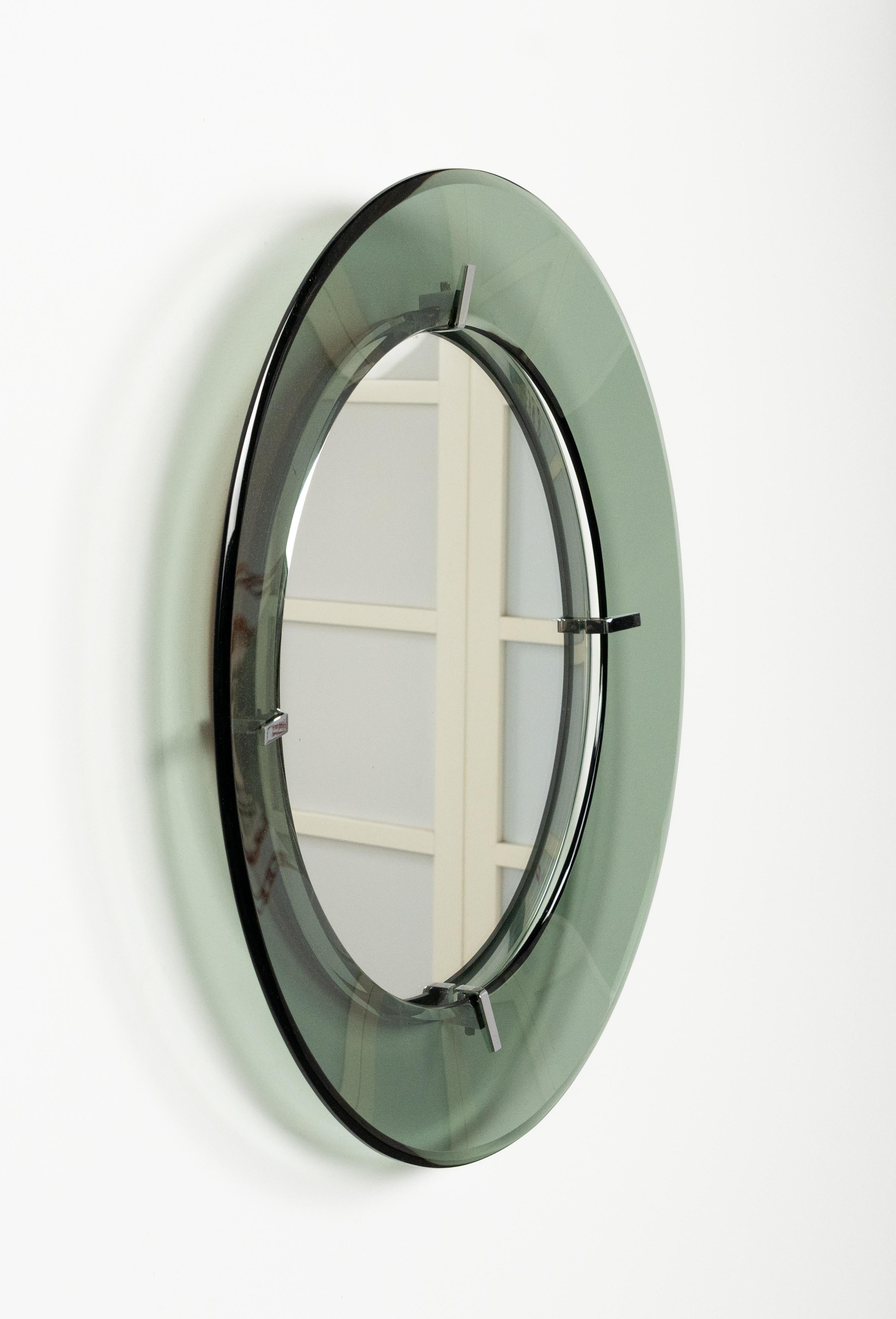 Midcentury Round Wall Glass Mirror by Luigi Fontana for Fontanit, Italy 1950s en vente 3